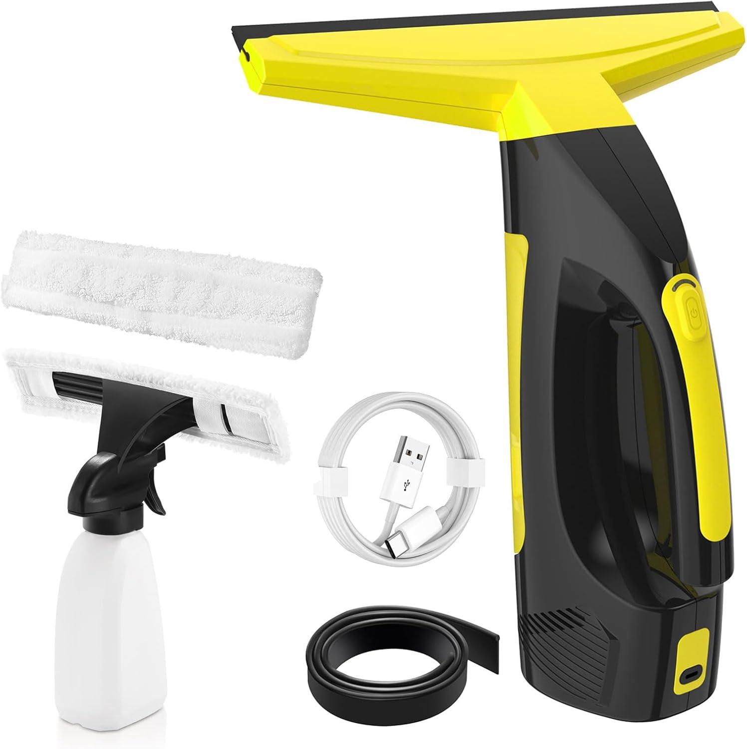 Cordless Black and Yellow Rubber Blade Window Vacuum Squeegee