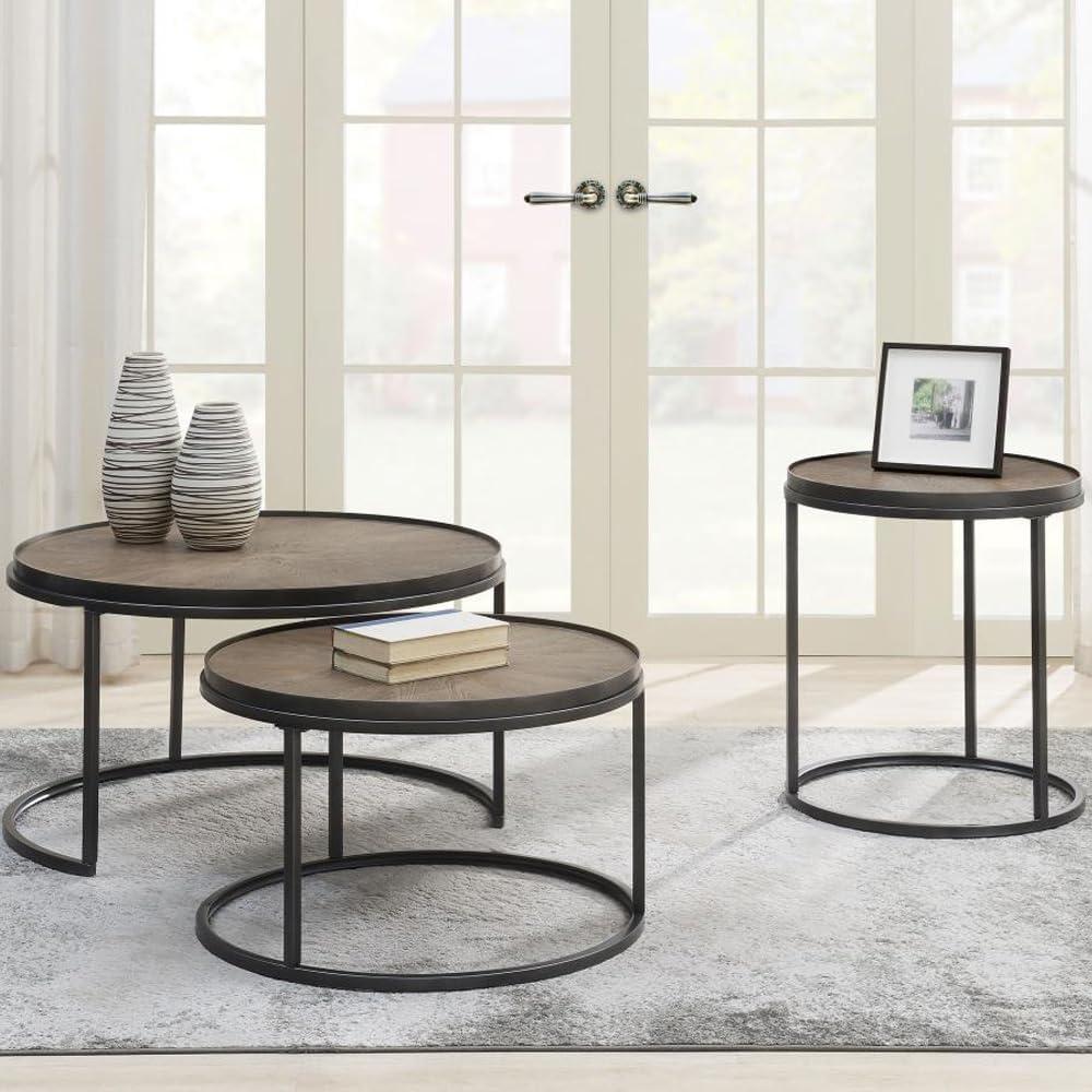 Rodrigo Round End Table Weathered Elm and Gunmetal