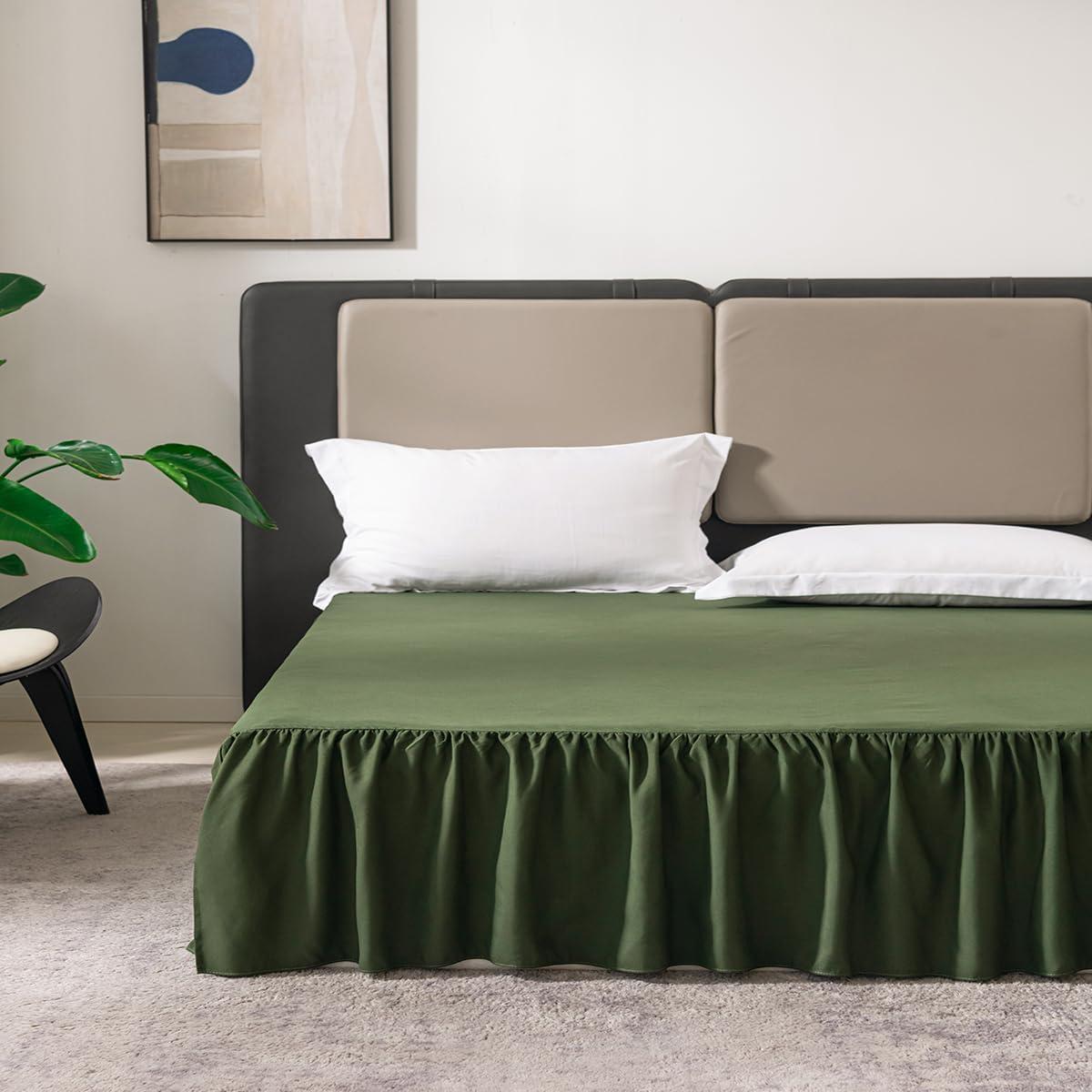 LUCULY Bed Skirt Queen Size Ruffled Bed Skirt with Split Corners, Queen Bed Skirt Drop