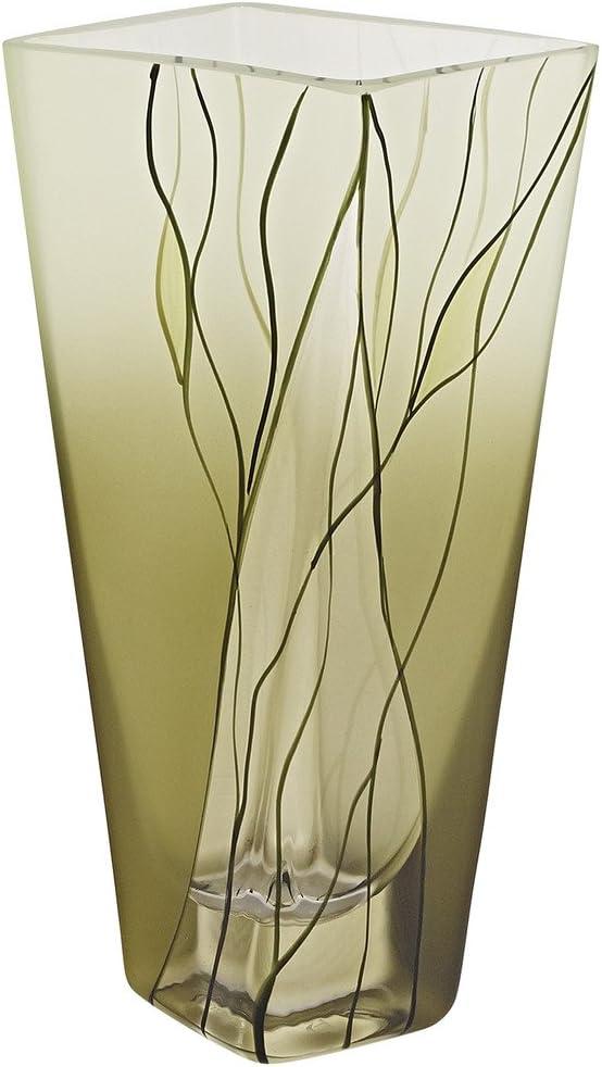 Evergreen Chic Hand-Painted Crystal Square Vase