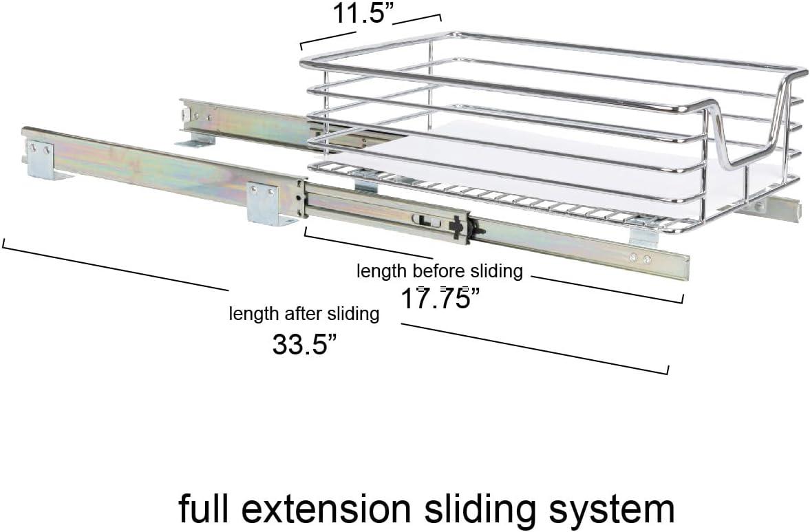 Household Essentials Glidez Multipurpose Chrome-Plated Steel Pull-Out/Slide-Out Storage Organizer with Plastic Liner for Under Cabinet Use - 1-Tier Design - Fits Standard Size Cabinet or Shelf, Chrome