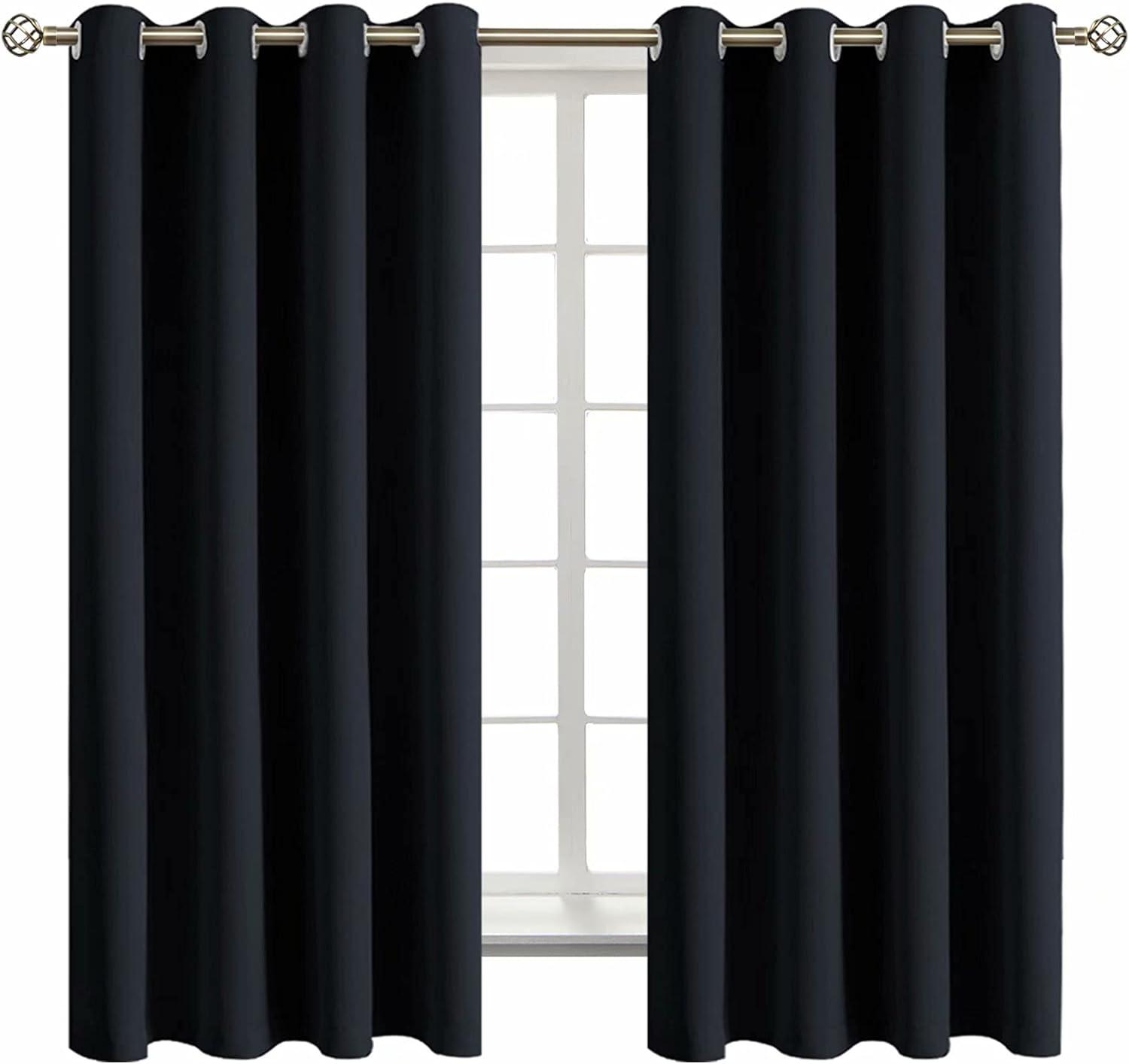 Coodeto Short Blackout Curtains Black, Set of 2, W52 x L63 - Blackout Curtains for Kitchen and Kids Bedroom