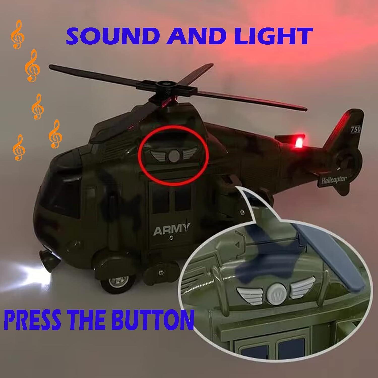Military Helicopter Toy with Lights and Sound Sirens,Friction Powered Boys Army Toys,Rescue Vehicles Toys for Kids Aged 3 and Up