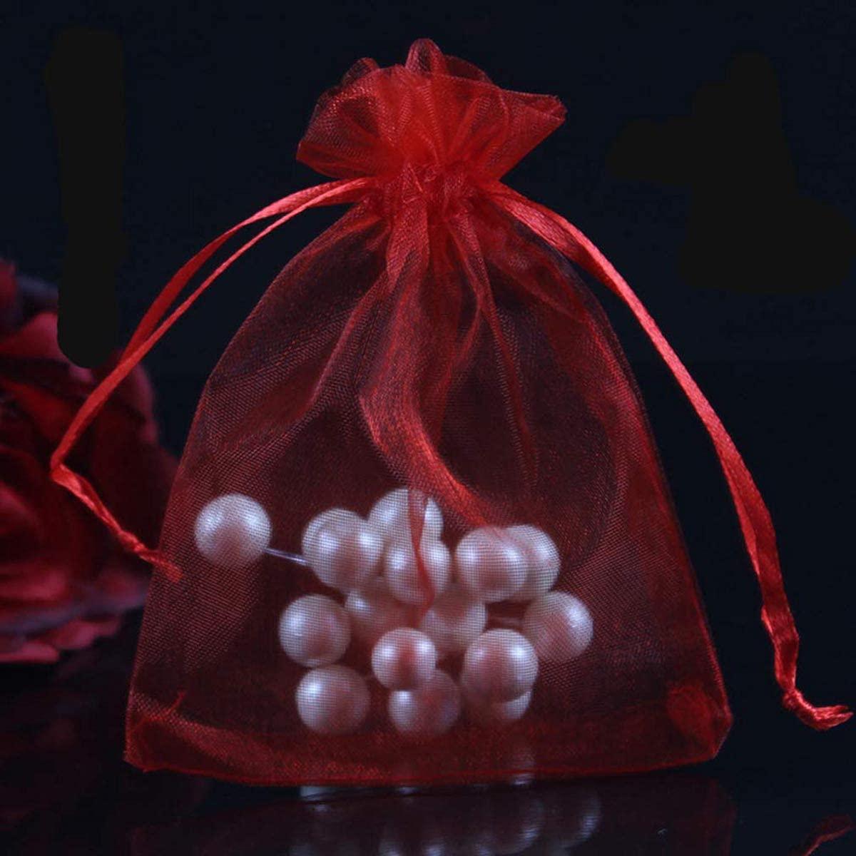 100PCS 4x6inch (10x15cm) Drawstring Organza Jewelry Favor Pouches Wedding Party Festival Gift Bags Candy Bags (Red)