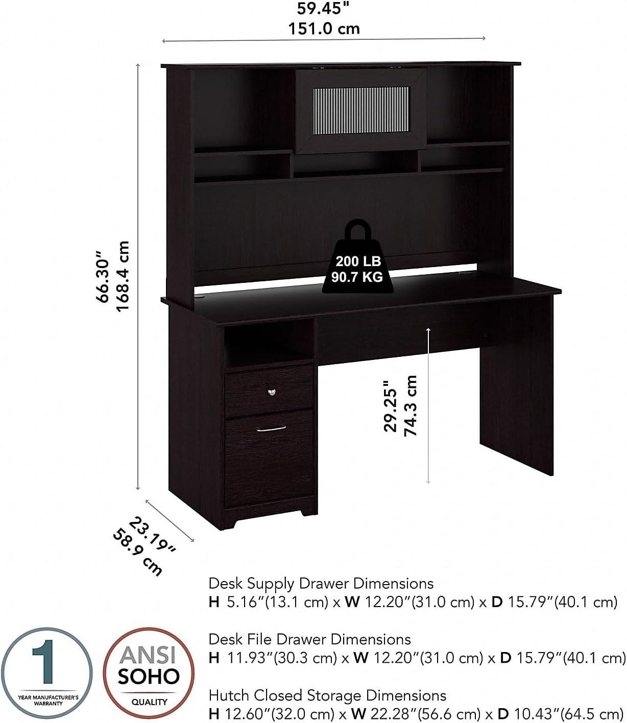 Bush Furniture Cabot 60" Computer Desk and Hutch, Espresso Oak