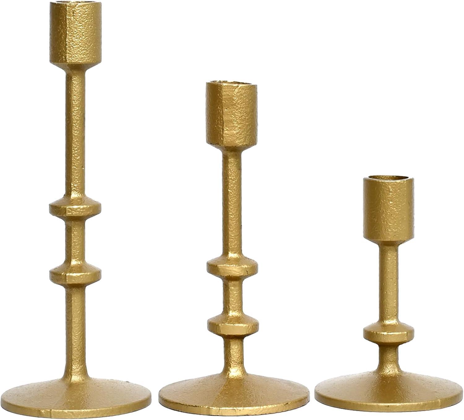 Gold Aluminum Taper Candle Holder Set of 3