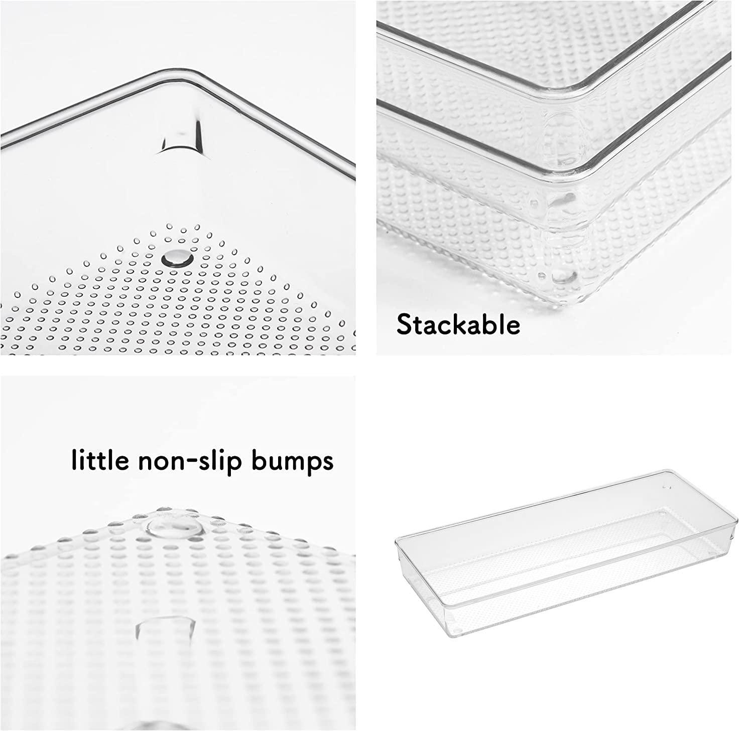 ihomecooker 3 Pack Clear Plastic Drawer Organizer Tray Cutlery Utensil Makeups Drawer Silverware Organizers 12" X 6"… (6P(6X6+6X9+6X15))