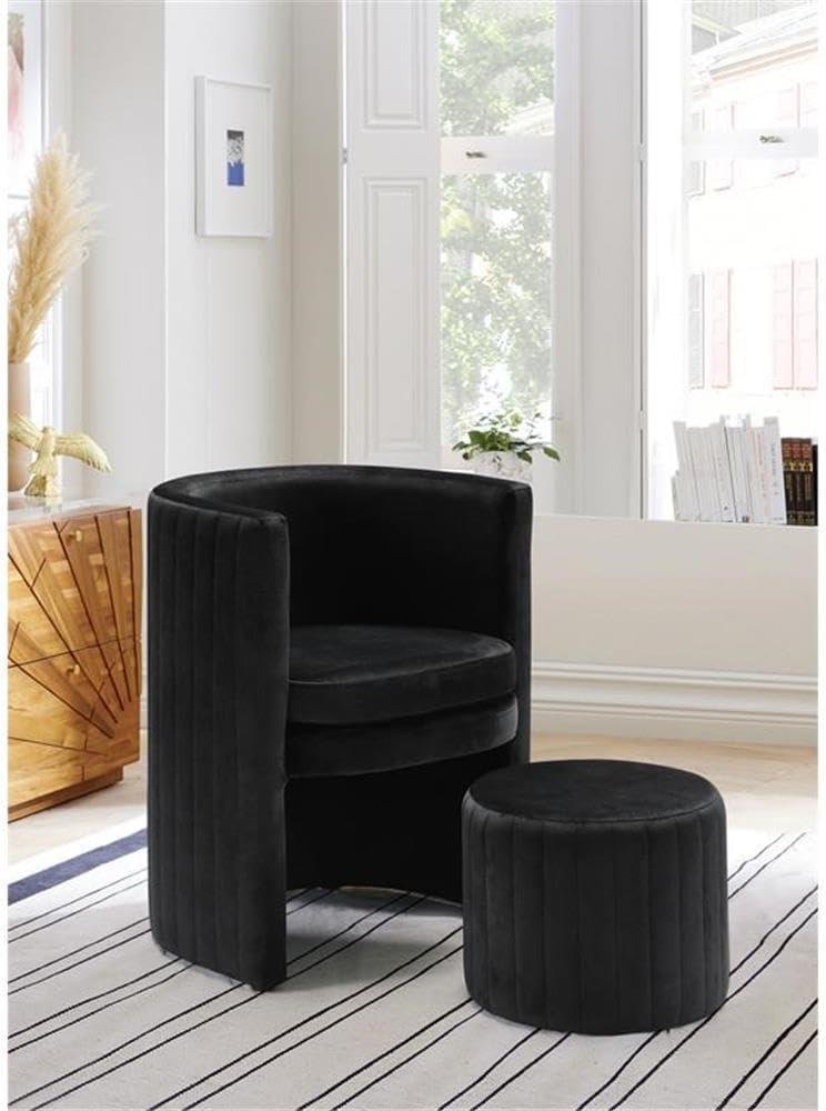 Meridian Furniture Selena Velvet Accent Chair and Ottoman Set in Black