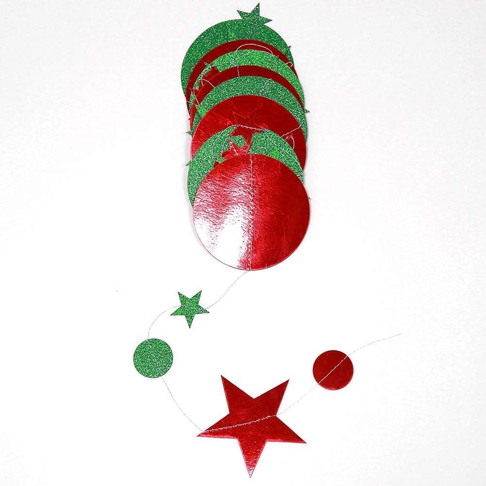 Festive Red and Green Glitter Star Circle Garland Banner, 4 Meters