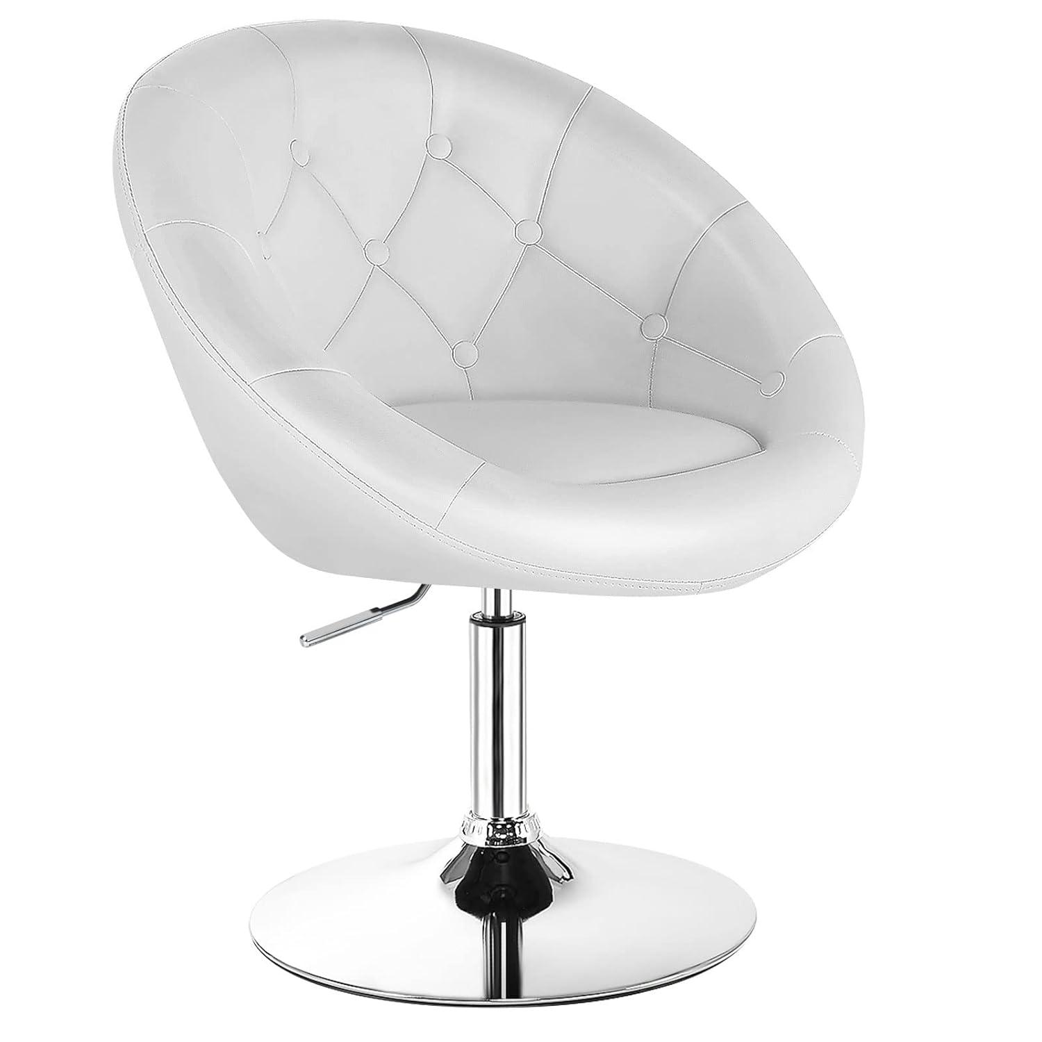 Costway 1PC Adjustable Modern Swivel Round Tufted Back Accent Chair PU Leather White