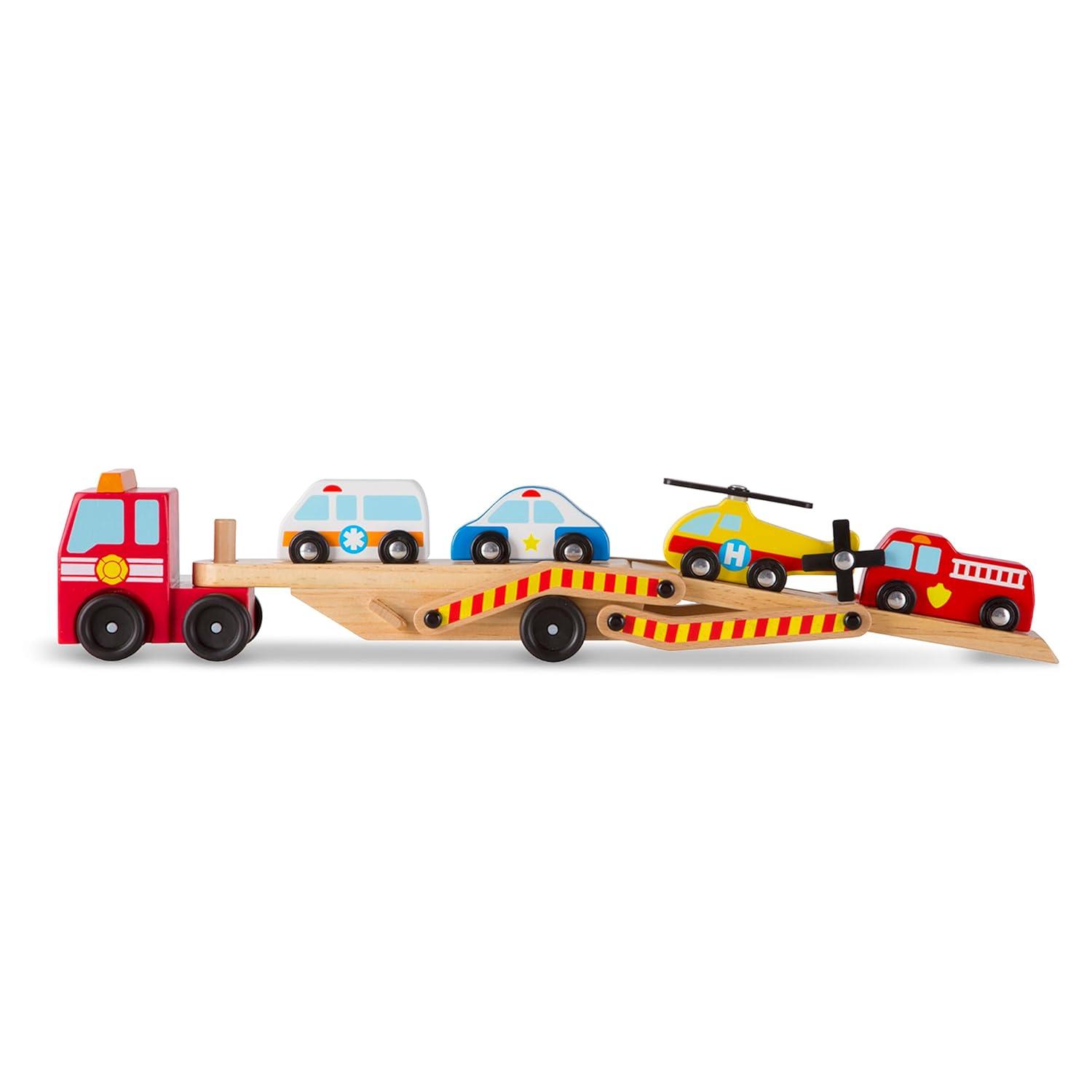 Melissa & Doug Emergency Vehicle Carrier Wooden Truck With 4 Rescue Vehicles