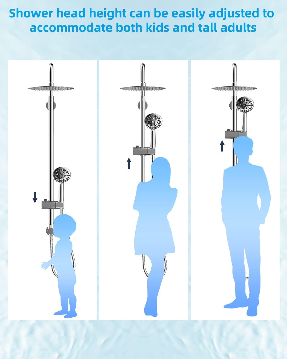 All Metal High Pressure Rainfall Shower Head System, Handheld Shower Combo with Slide Bar