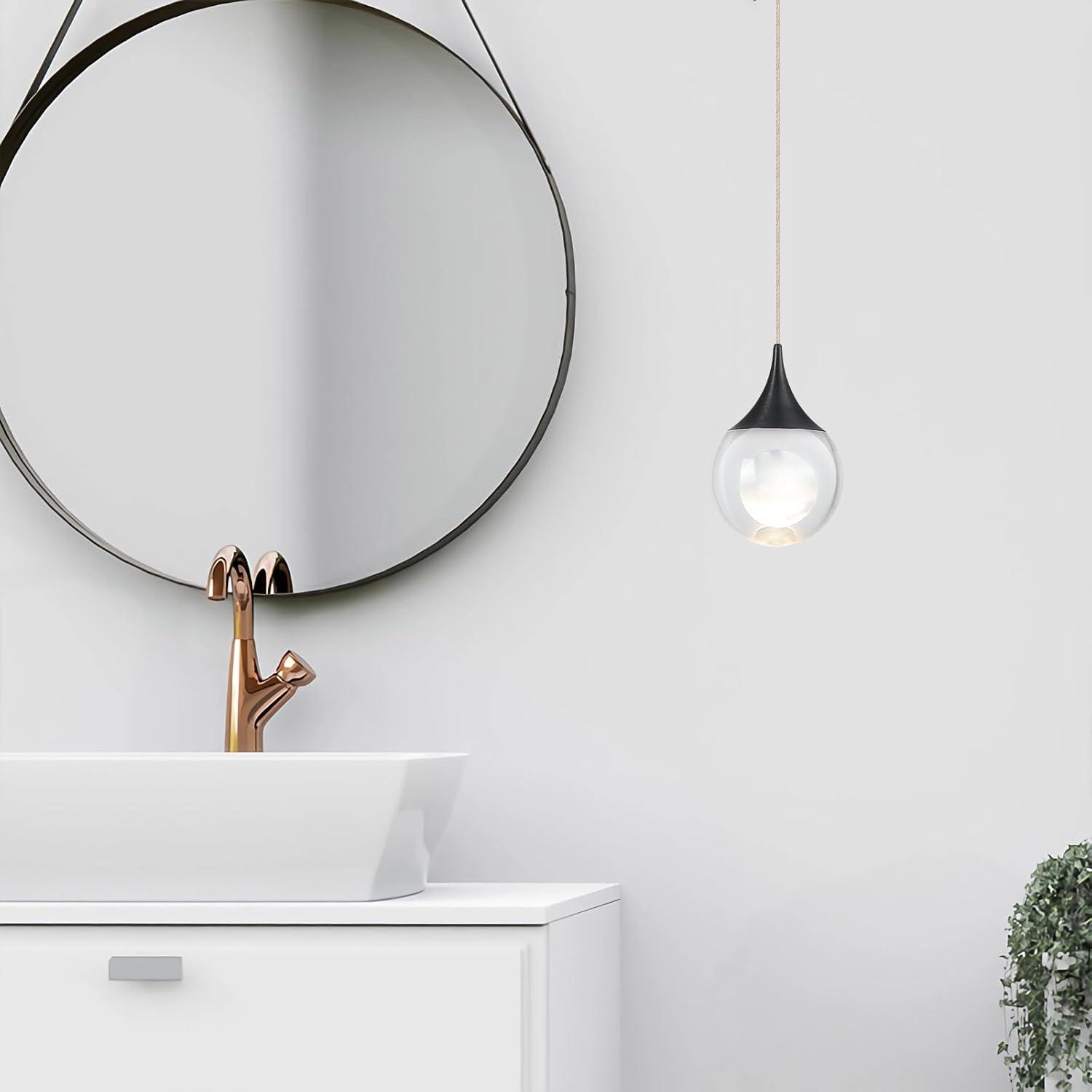 JoollySun Crystal LED Pendant Light: Black Modern Mini Light Fixtures Ceiling Hanging for Kitchen Island Bathroom