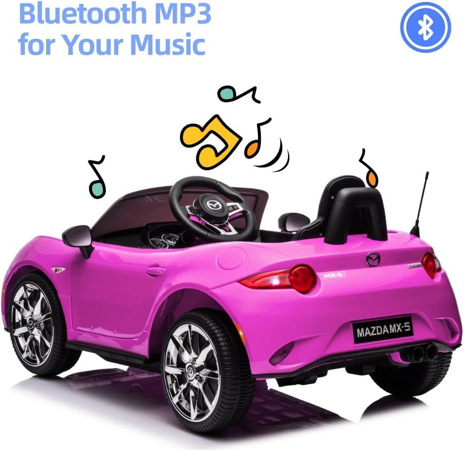 Coche para Niños, mazda mx-5 rf, Coche para Montar con Motor de 12 V con control remoto de 2,4 G, Coche de Juguete Eléctrico de Velocidad Ajustable para Niños de 3 a 6 Años, Blanco