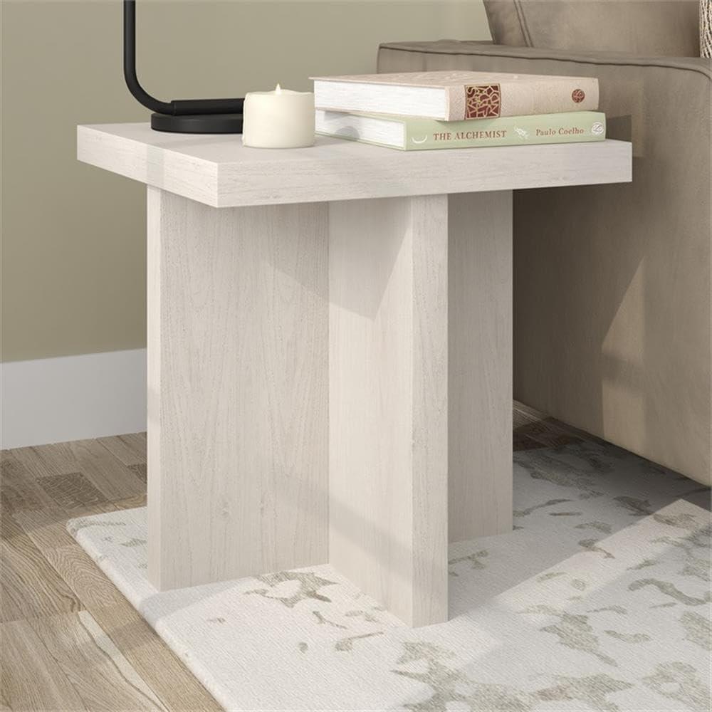 Evelyn&Zoe Elna 22" Wide Square Side Table, Alder White