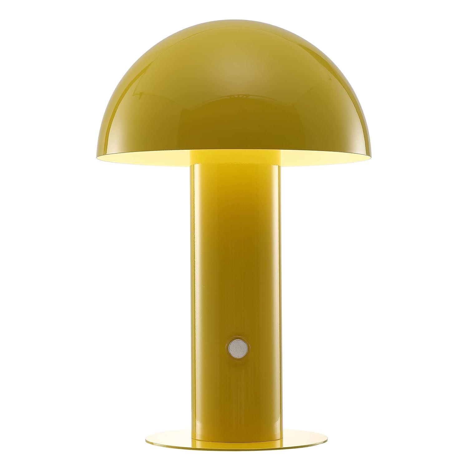JONATHAN Y JYL7115C Boletus 10.75" Lámpara de Mesa de Hongo LED Portátil Contemporánea Recargable/sin Cable Integrada de Hierro, Moderna, Costera para Sala de Estar, Comedor, Dormitorio, Amarillo