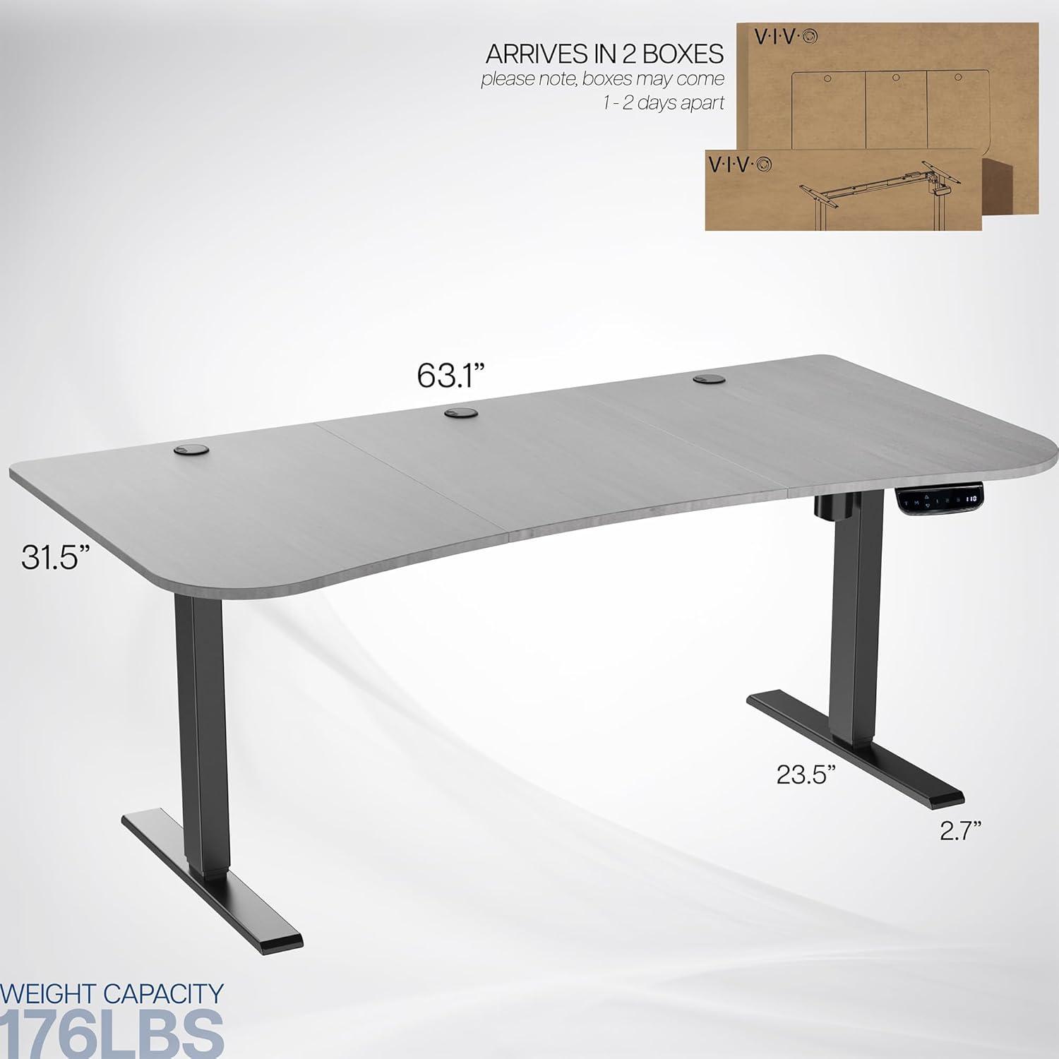 VIVO Electric 63” x 32” Standup Desk, Dark Gray Table Top, Black Frame