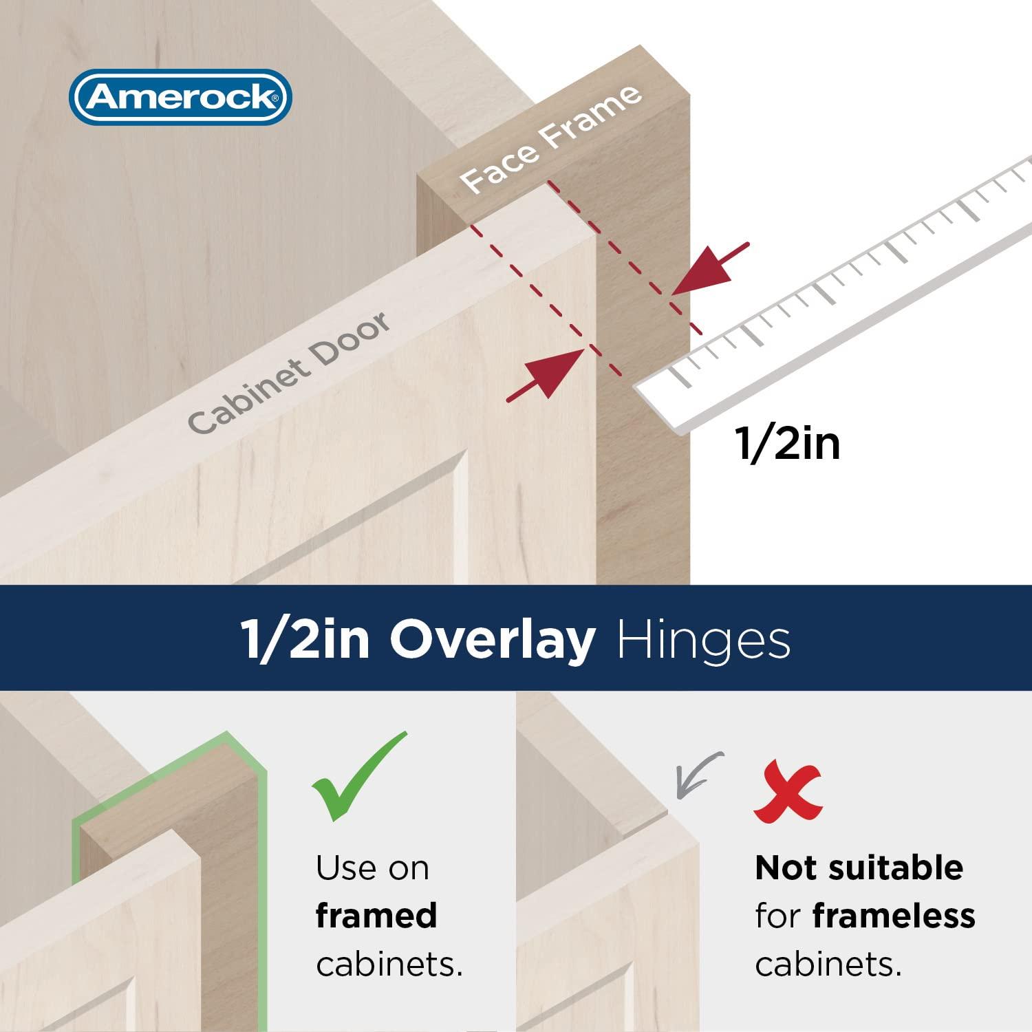 Amerock | Single Demountable Cabinet Hinge | 1/2 inch (12.7 mm) Overlay Hinge | Satin Nickel | 2 Count (pack of 1) | Self-Closing Hinge | Cabinet Door Hinge
