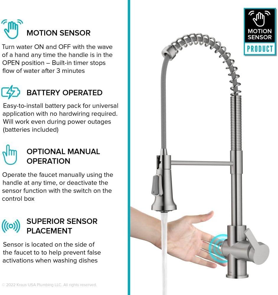 KRAUS Britt Touchless Sensor Commercial Single Handle Pull Down Kitchen Faucet