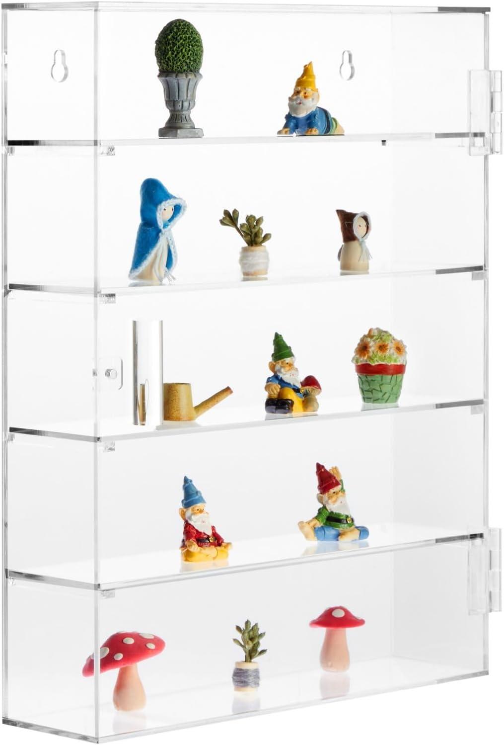 Juvale 5-Tier Acrylic Display Case for Collectibles, Mini Action Figures and Rocks - Wall Mountable Collection Cabinet (Clear)