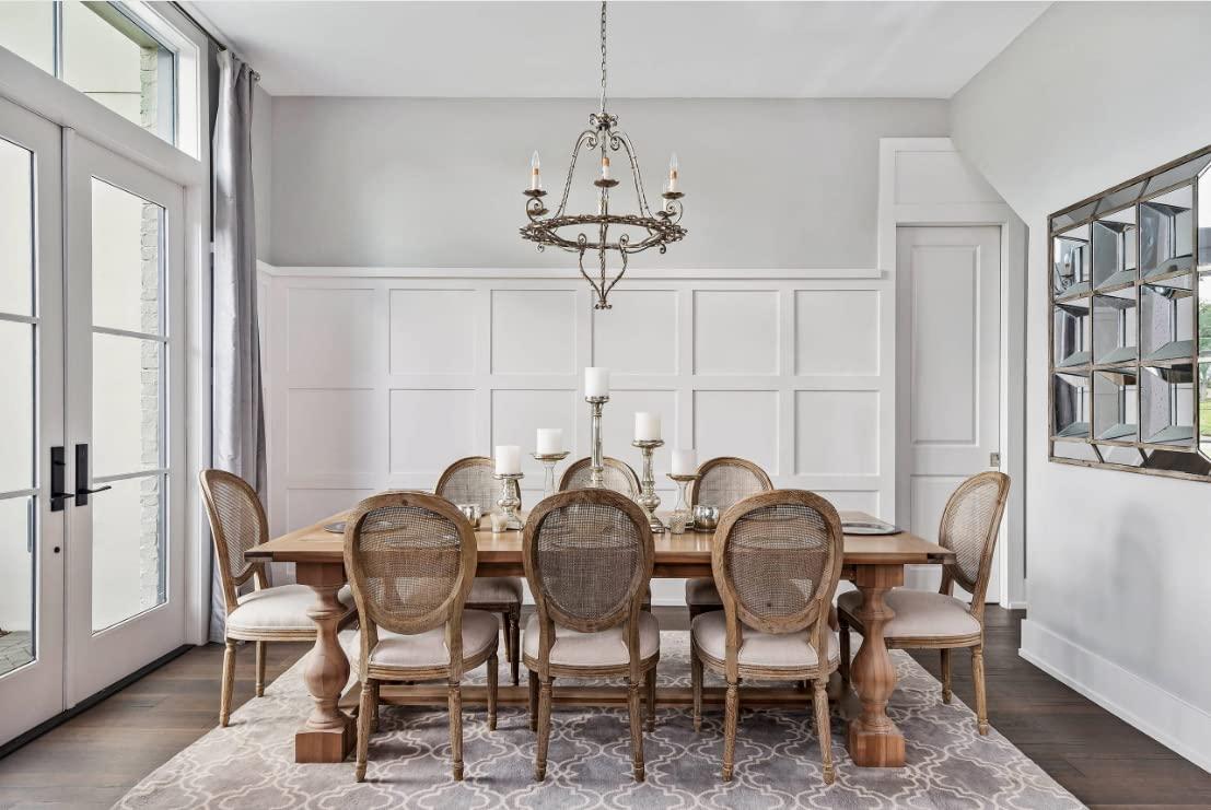 2xhome - French Chic Vintage Style Dining Side Chair With Upholstered Linen Welted Fabric And Elegant Natural Rustic Wood Frame - Rattan Wicker Oval Back, Set of 1, 1 piece