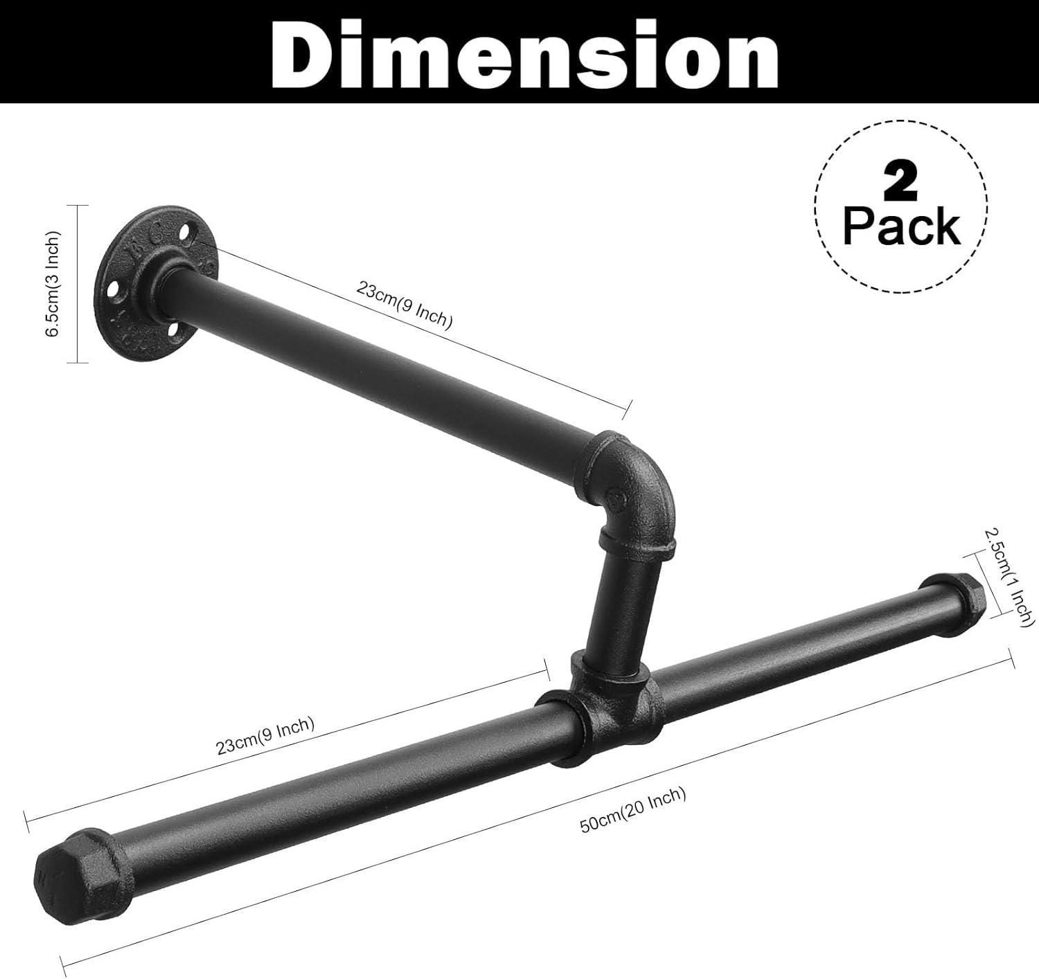 Industrial Pipe Clothes Rack Floating DIY Wall Mounted, Heavy Duty Rustic Vintage Clothing Rod, Metal Garment Bar Space-Saving Hanging for Bedroom, Bathroom and Laundry Room (Black)