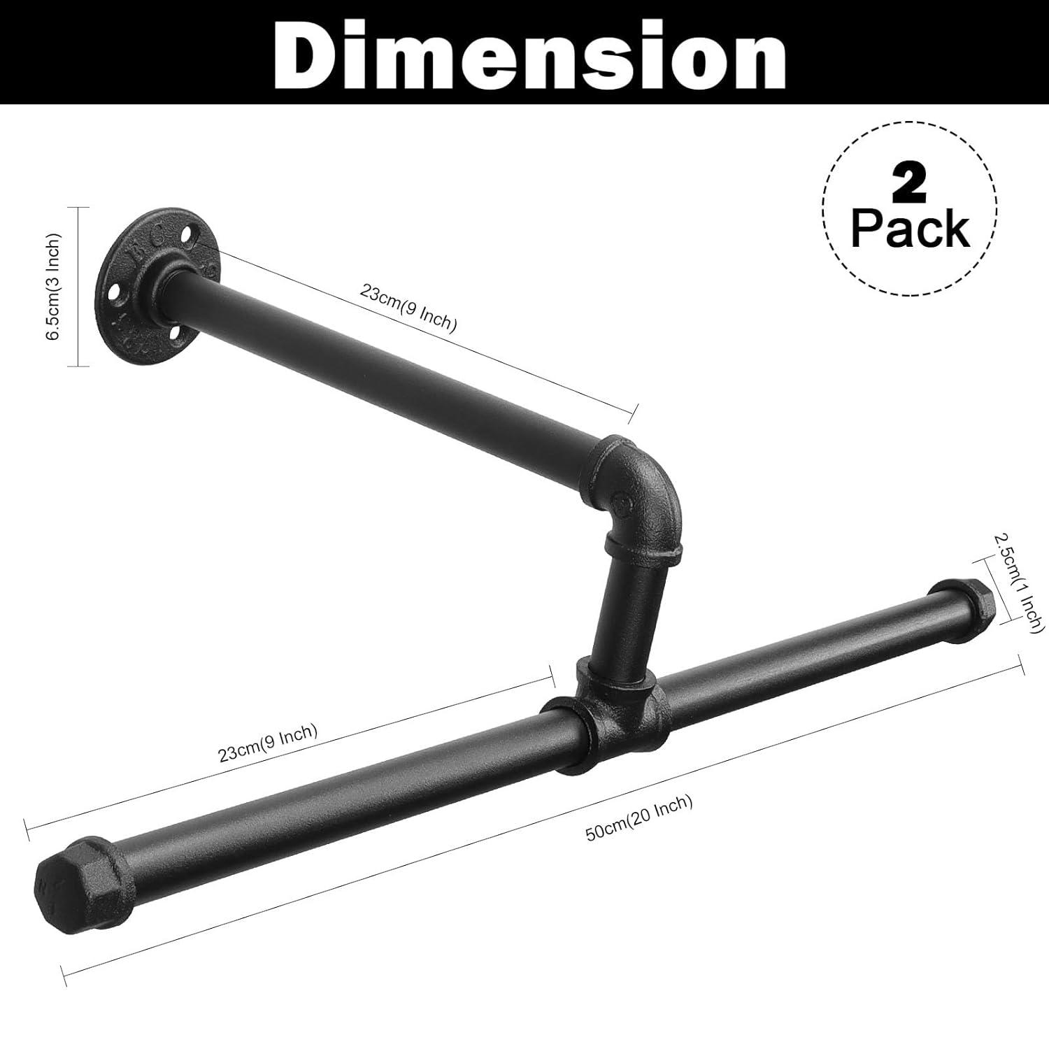 Industrial Pipe Clothes Rack Floating DIY Wall Mounted, Heavy Duty Rustic Vintage Clothing Rod, Metal Garment Bar Space-Saving Hanging for Bedroom, Bathroom and Laundry Room (Black)