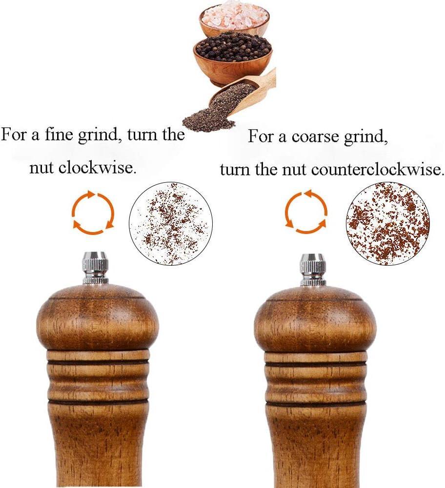 Haomacro Wood Salt and Pepper Grinder Set, Manual Mills with Acrylic Window, Adjustable Ceramic Grinding - 6.5inch, 2 Pack 6.5inch brown