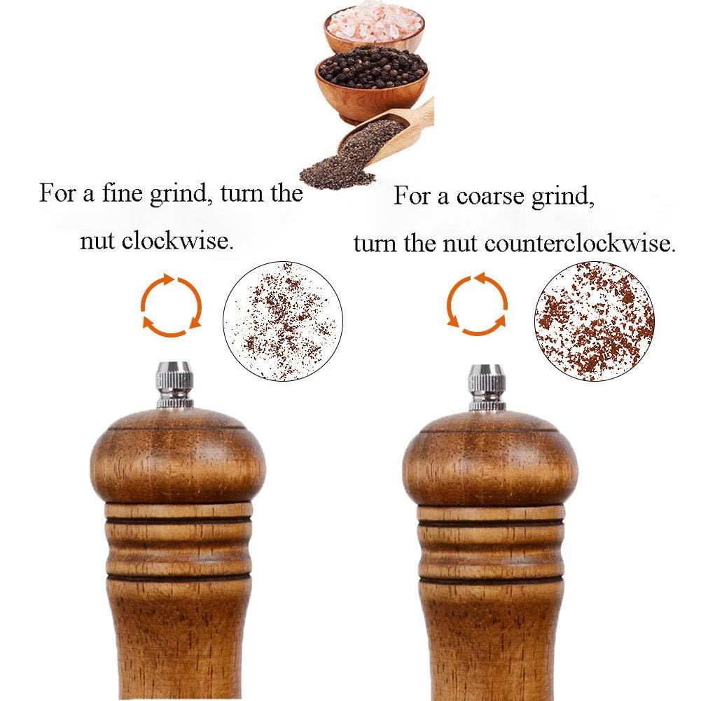 Haomacro Wood Salt and Pepper Grinder Set, Manual Mills with Acrylic Window, Adjustable Ceramic Grinding - 6.5inch, 2 Pack 6.5inch brown