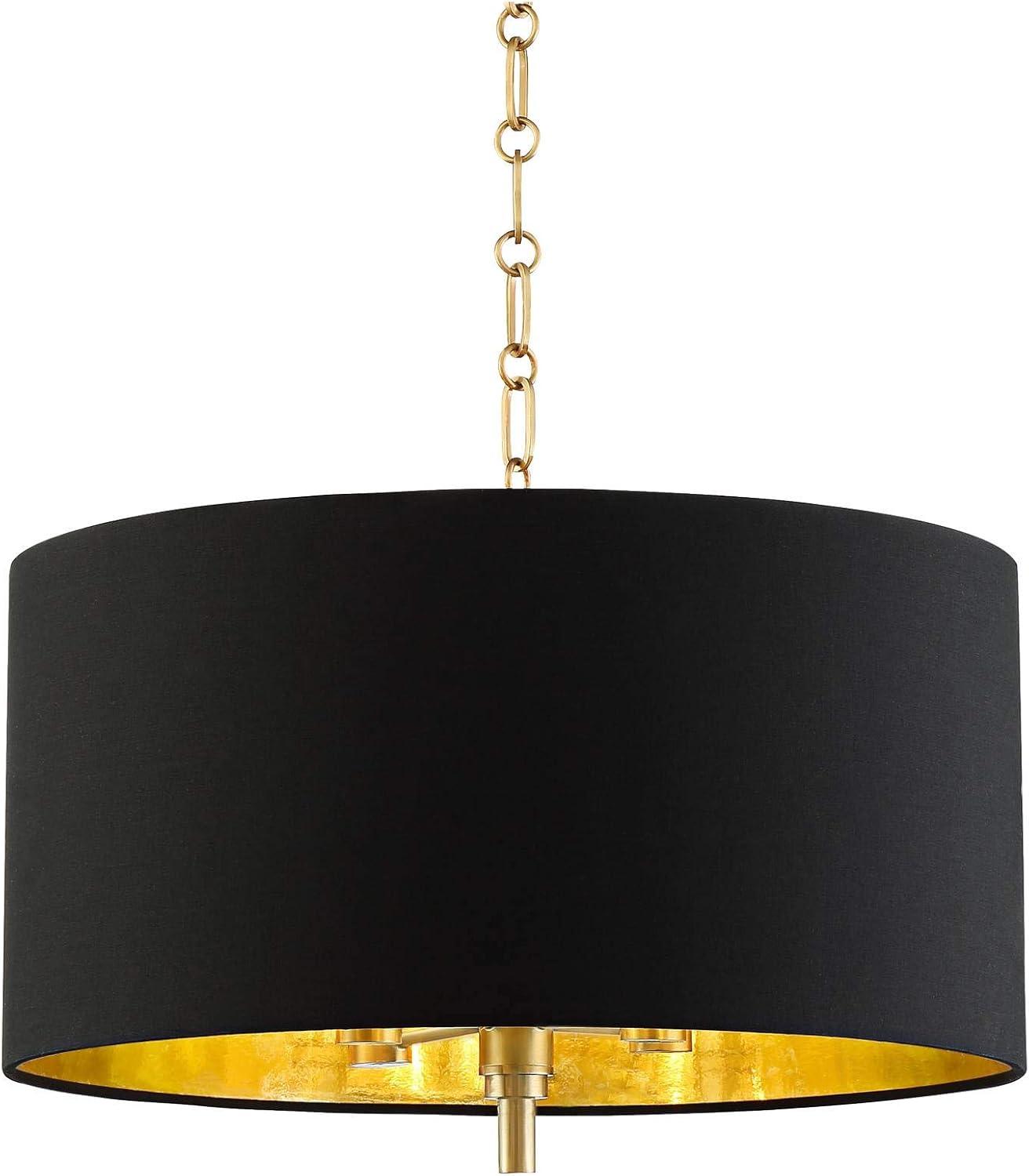 Possini Euro Design Warm Gold Pendant Chandelier 20" Wide Modern Black Fabric Drum Shade 4-Light Fixture for Dining Room Living House Kitchen Island