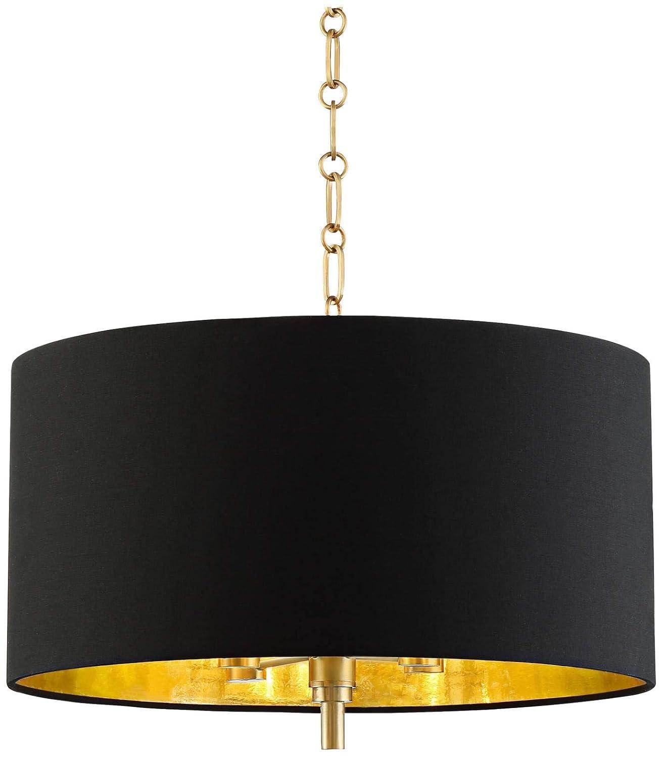 Possini Euro Design Warm Gold Pendant Chandelier 20" Wide Modern Black Fabric Drum Shade 4-Light Fixture for Dining Room Living House Kitchen Island