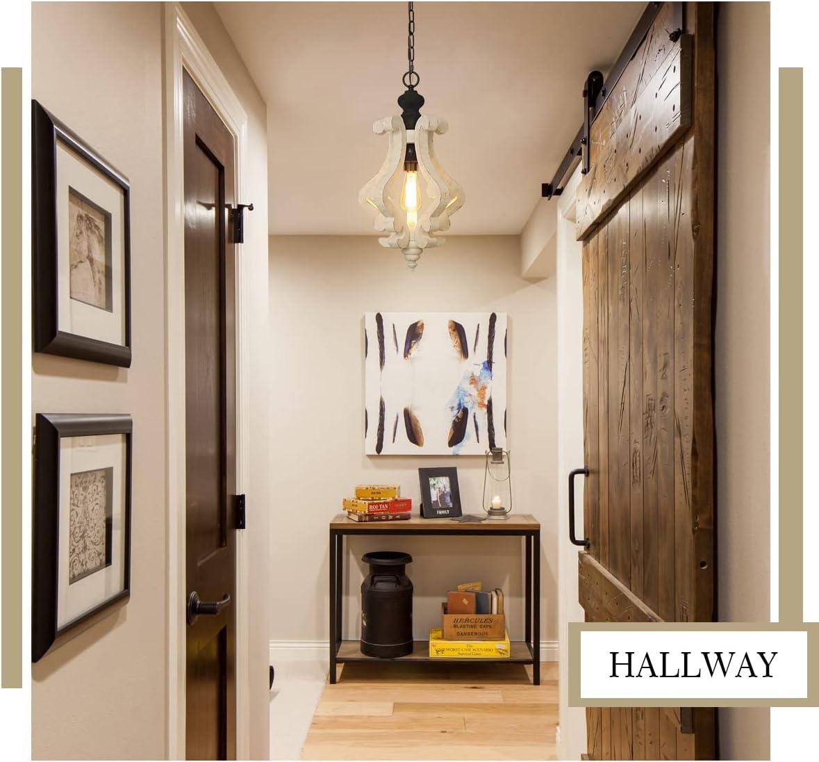 Wooden Chandelier Pendant Light with Adjustable Chain Lighting Fixture for Farmhouse Living Room