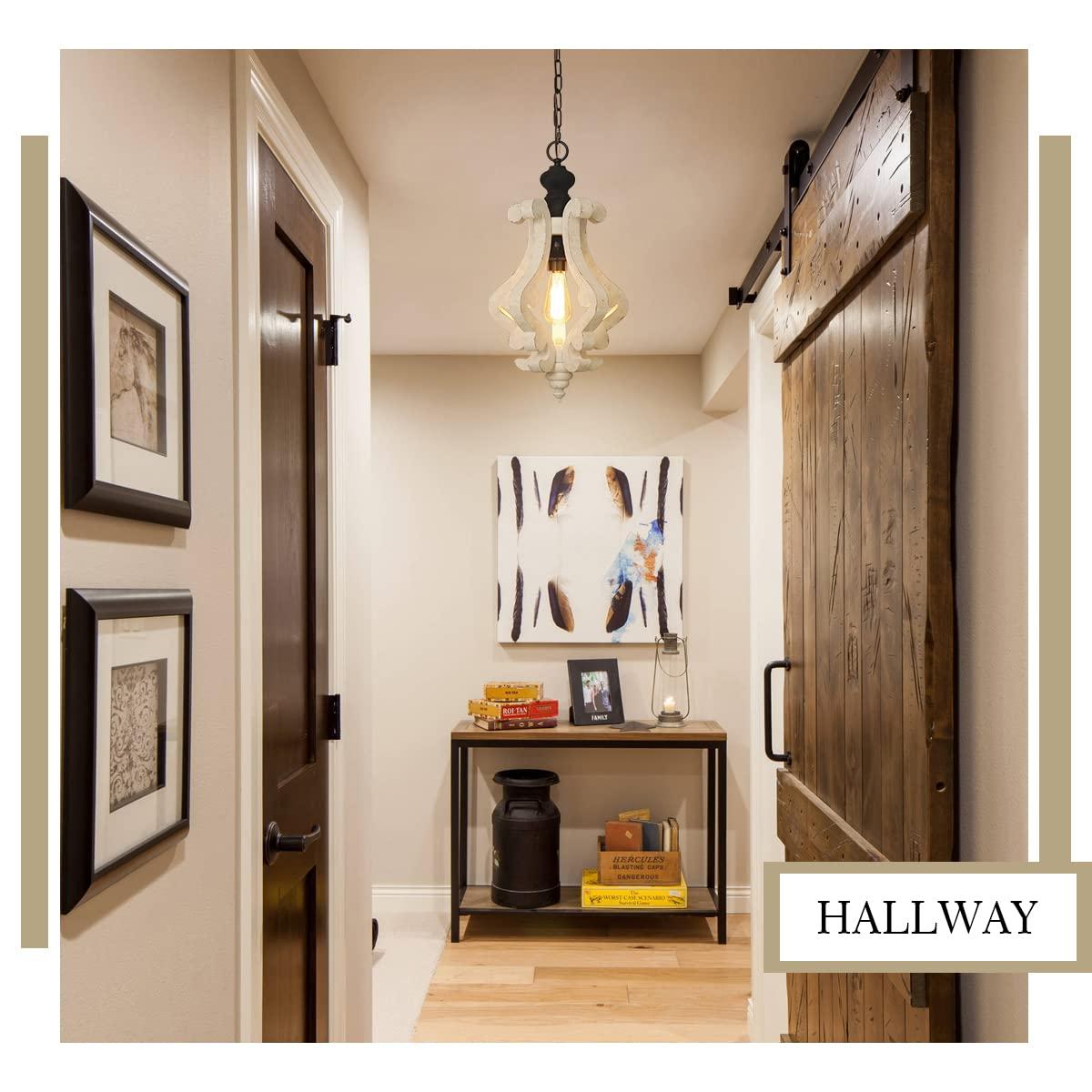 Wooden Chandelier Pendant Light with Adjustable Chain Lighting Fixture for Farmhouse Living Room