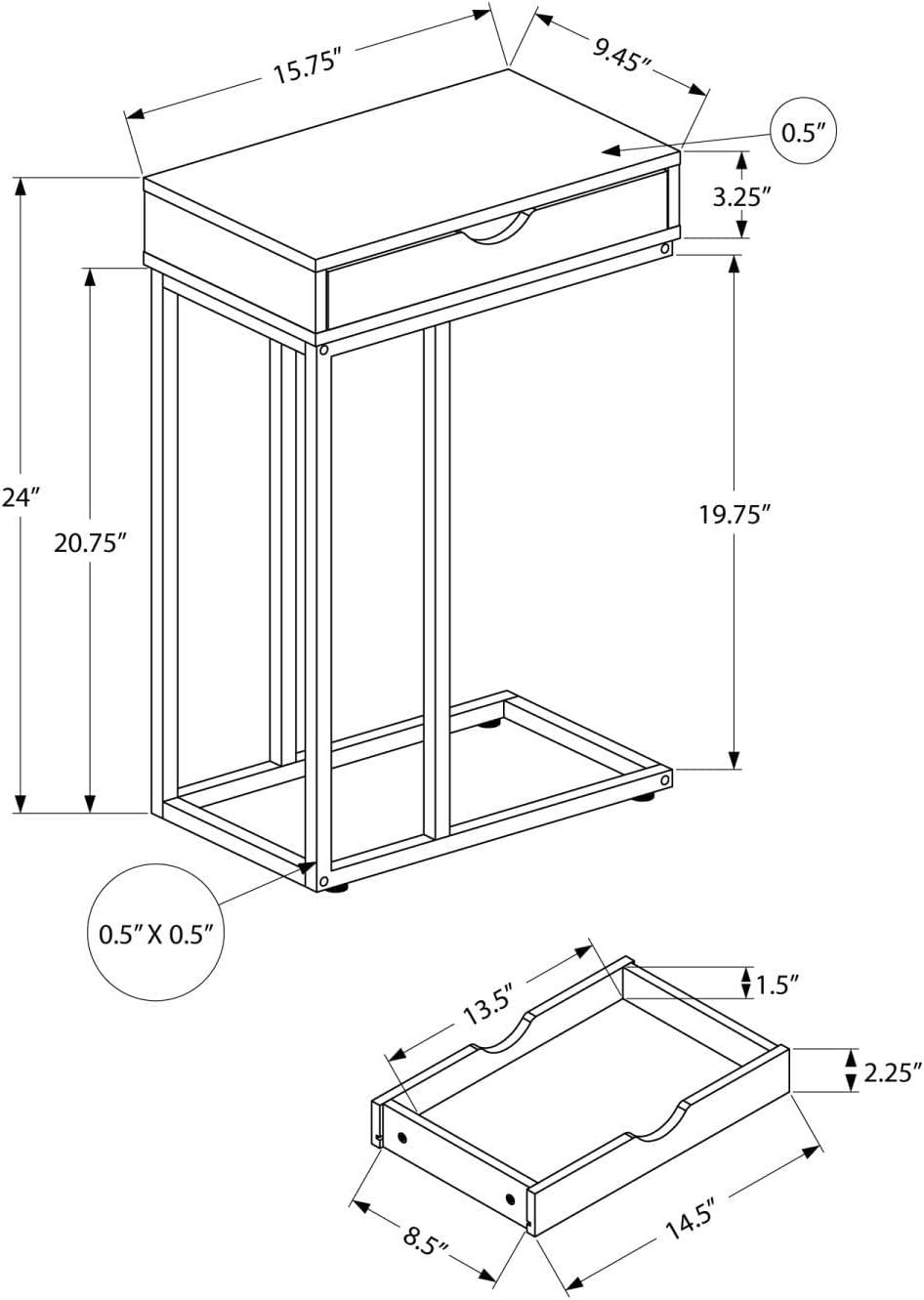 White Marble Look C-Shaped Metal End Table with Storage Drawer