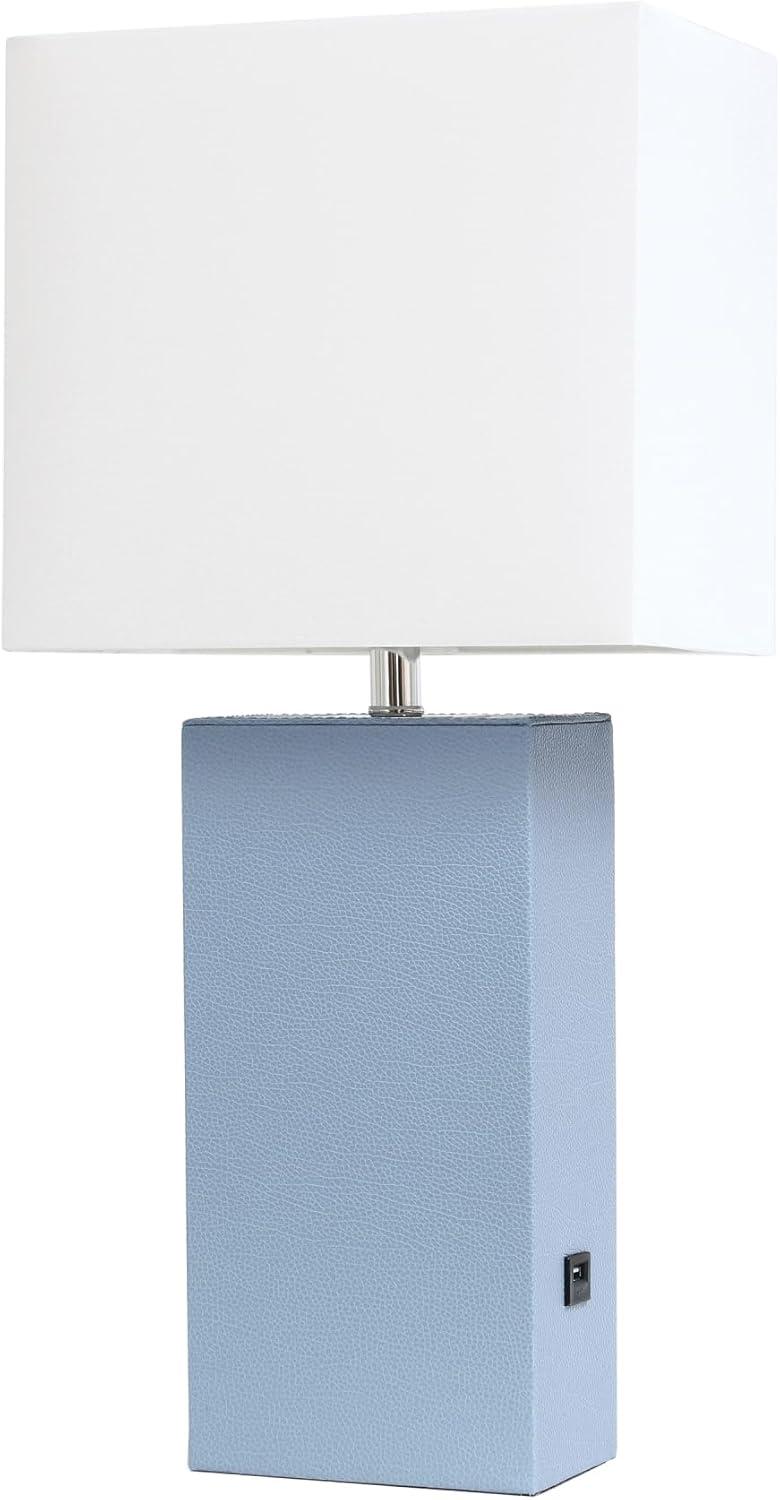 Modern Leather Table Lamp with USB and Fabric Shade - Elegant Designs