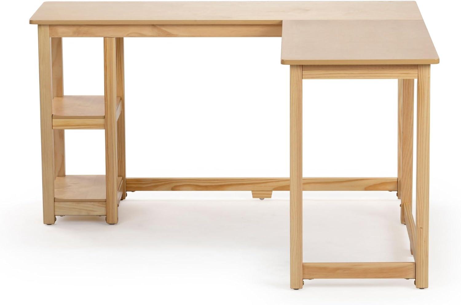 Plank+Beam Solid Wood Corner Desk for Home Office, Gaming, Computer with Storage Shelves, Natural