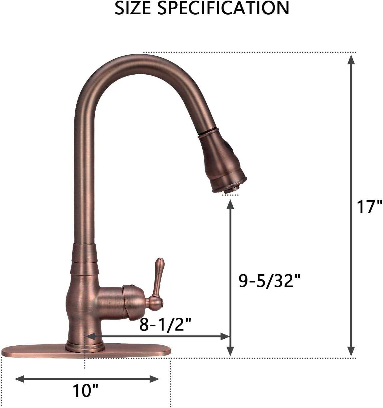 Copper Pull Down Kitchen Faucet with Single Handle Deck Plate Included