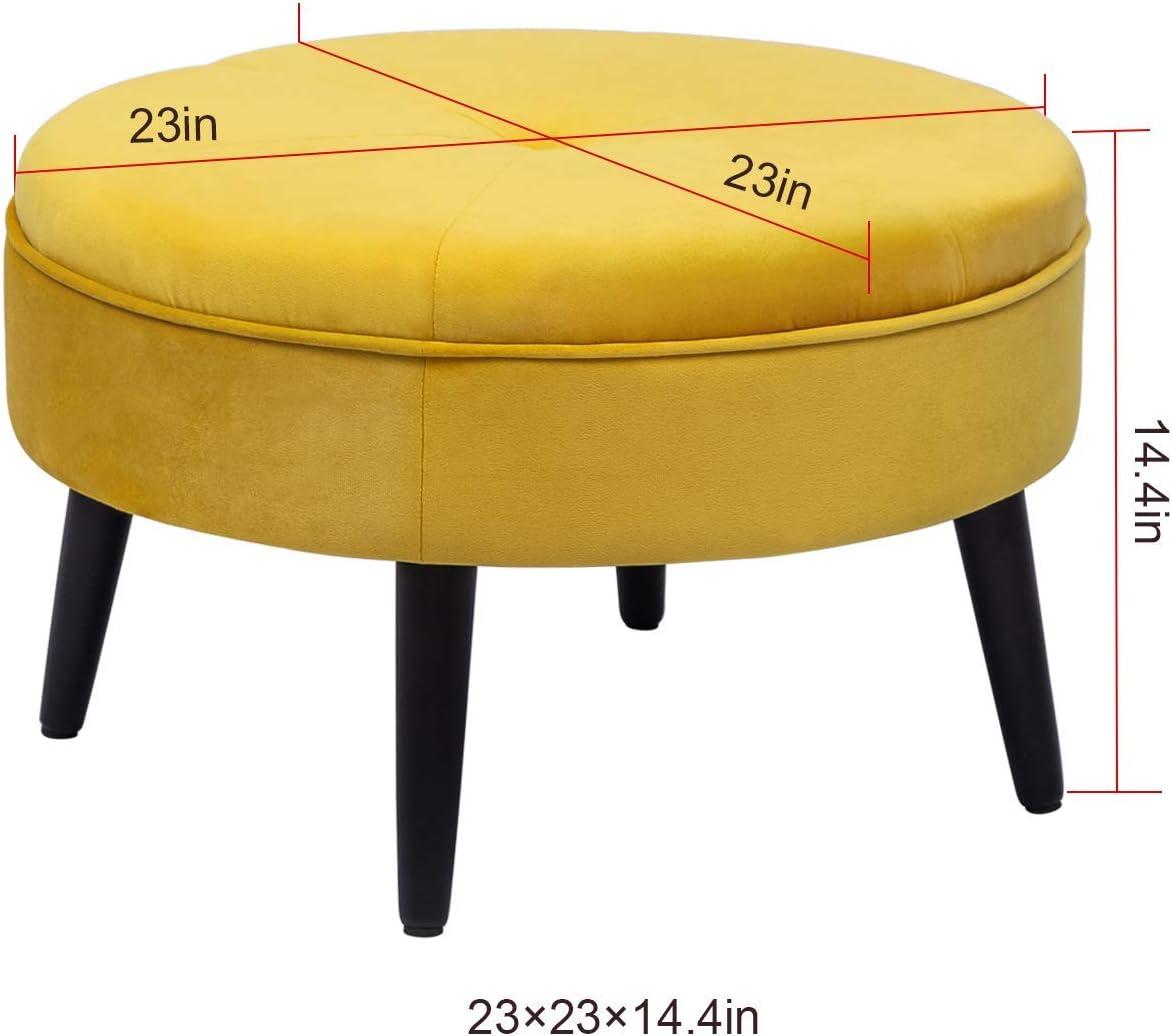 Joveco Small Round Ottoman, Velvet Upholstered Footrest Stool Seat with Wooden Legs, Vanity Stool Coffee Table for Bedroom Living Room (Yellow)