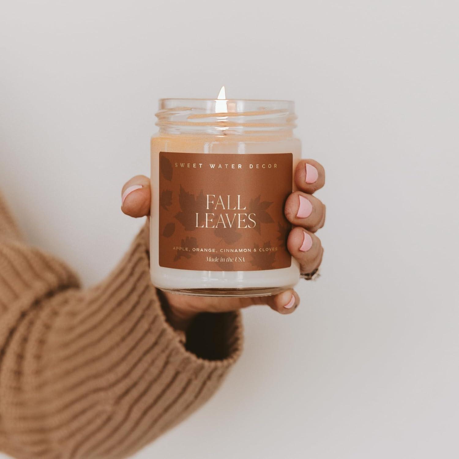 Sweet Water Decor Fall Leaves Patterned 9oz Clear Candle