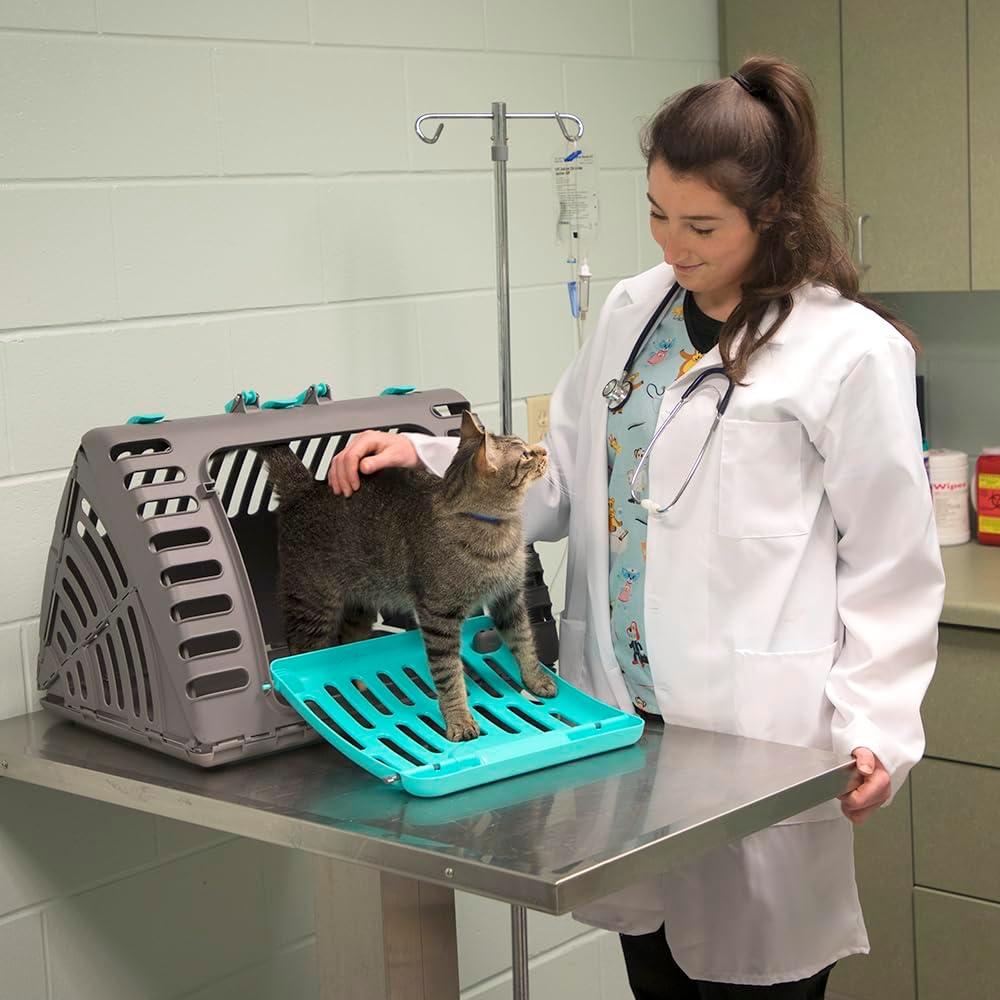 Sport Pet Designs, Foldable Plastic Travel Cat Carrier, Waterproof Bed included, 35 lb Limit, Gray