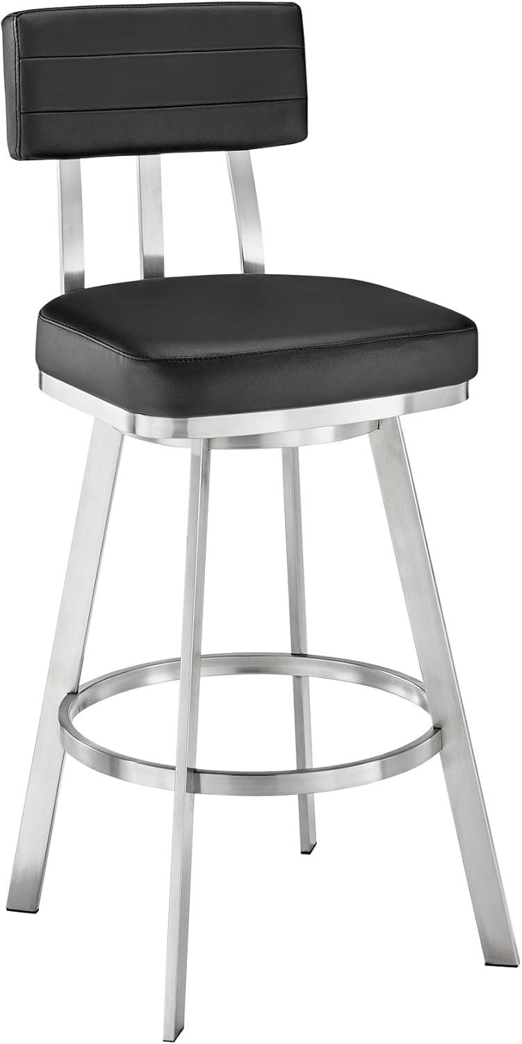 Armen Living Indoor Jinab Swivel Bar Stool in Brushed Stainless Steel with White Faux Leather