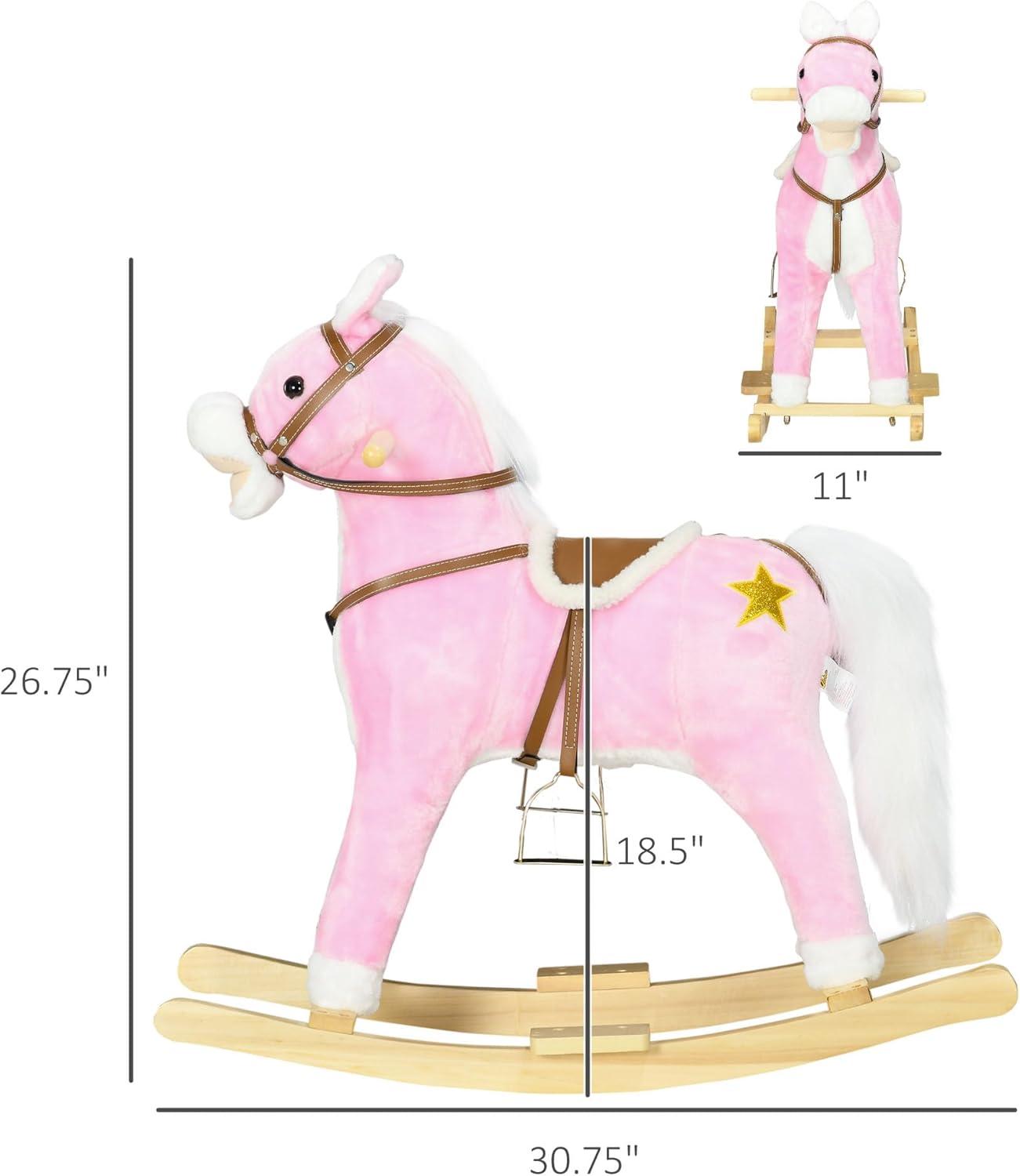 Qaba Rocking Horse with Sound, Ride on Horse with Saddle, Toddler Rocker, Gift for 3-8 Year Old, Pink