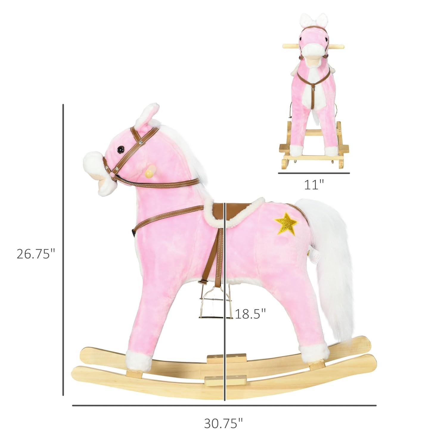 Qaba Rocking Horse with Sound, Ride on Horse with Saddle, Toddler Rocker, Gift for 3-8 Year Old, Pink