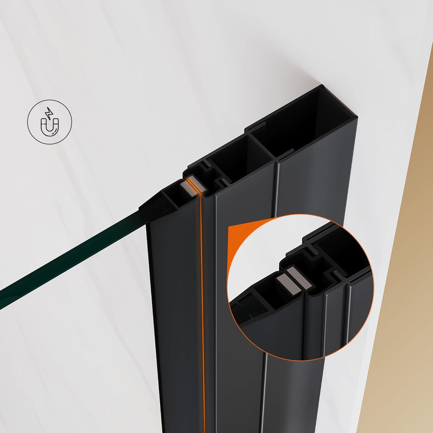 Sunny Shower Bifold Pivot Swing Frameless Shower Door in Black 34 in.W x 72 in.H