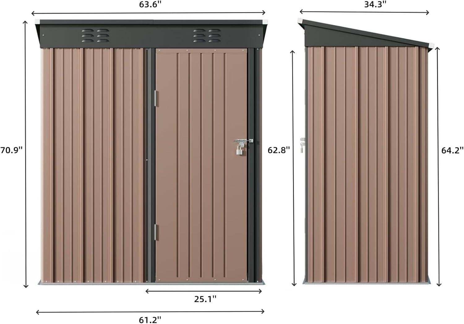 Bealife Outdoor Storage Shed Clearance, Metal Outdoor Storage Cabinet, Waterproof Tool Shed, Lockable Backyard Sheds for Garden, Patio and Lawn (Brown, 5' x 3')