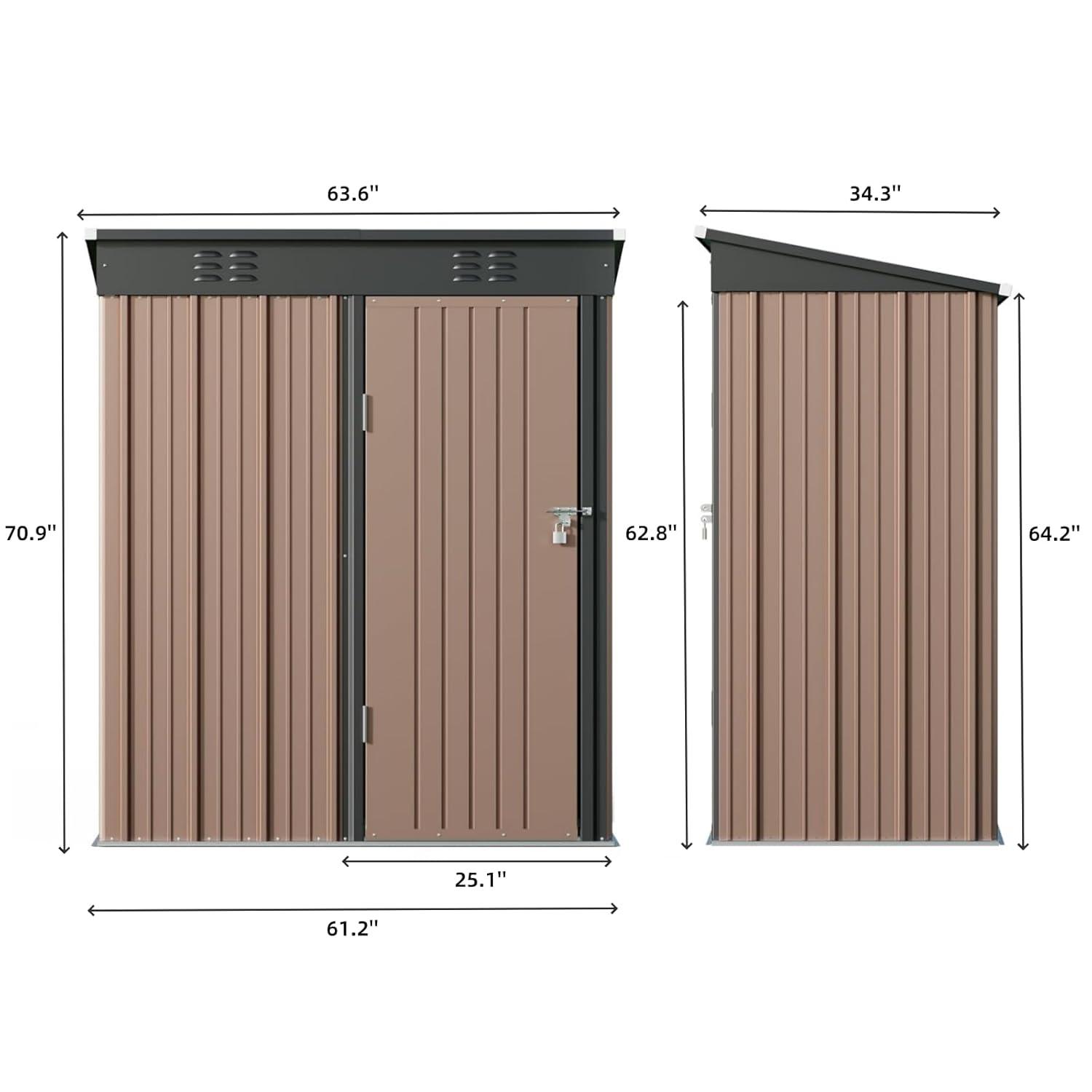 Bealife Outdoor Storage Shed Clearance, Metal Outdoor Storage Cabinet, Waterproof Tool Shed, Lockable Backyard Sheds for Garden, Patio and Lawn (Brown, 5' x 3')