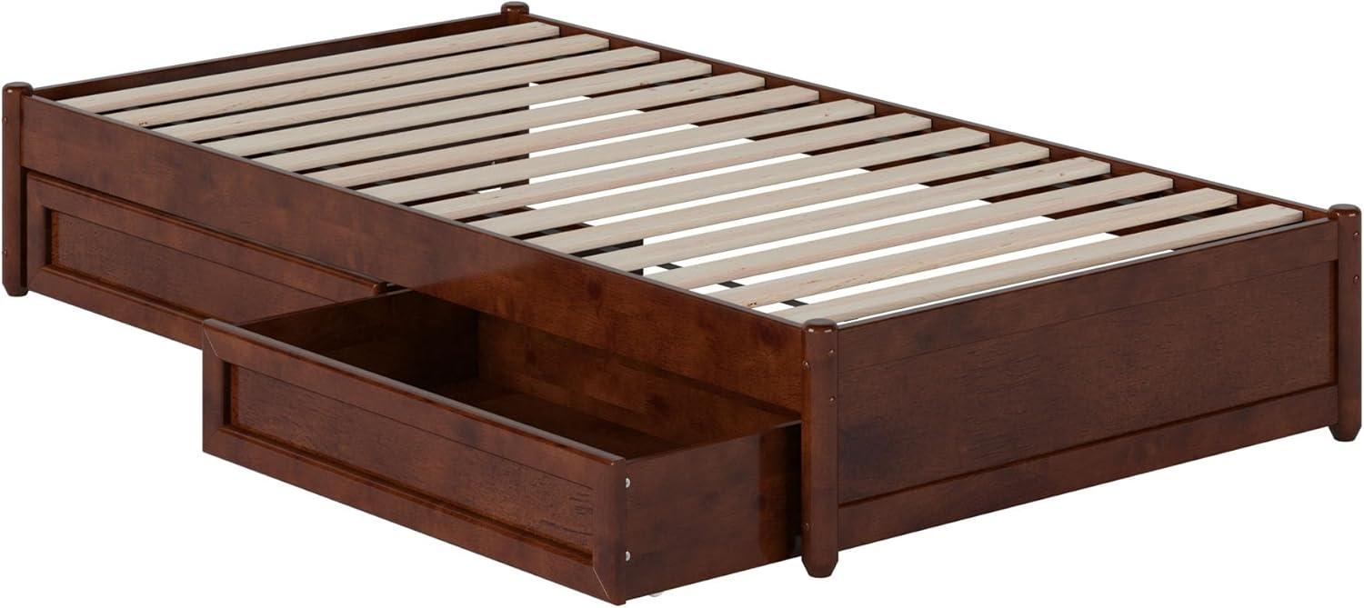 Barcelona King Solid Wood Panel Platform Bed with Storage Drawers in Walnut