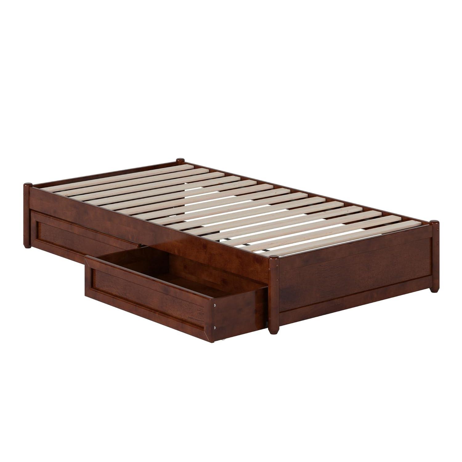 Barcelona King Solid Wood Panel Platform Bed with Storage Drawers in Walnut
