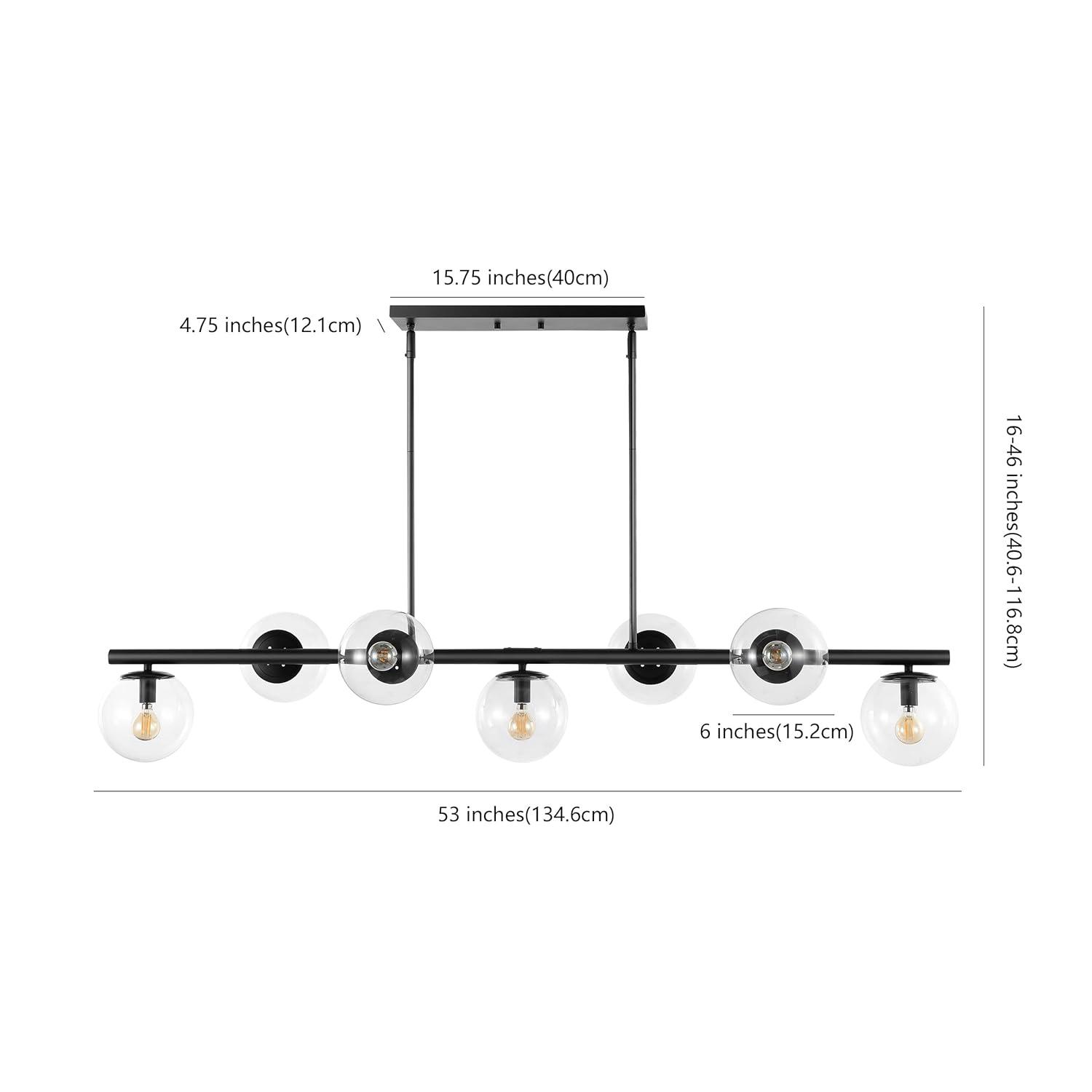 JONATHAN Y Luca Parisian 53" 7-Light Modern Glam Iron Globe Linear LED Pendant, Black/Clear