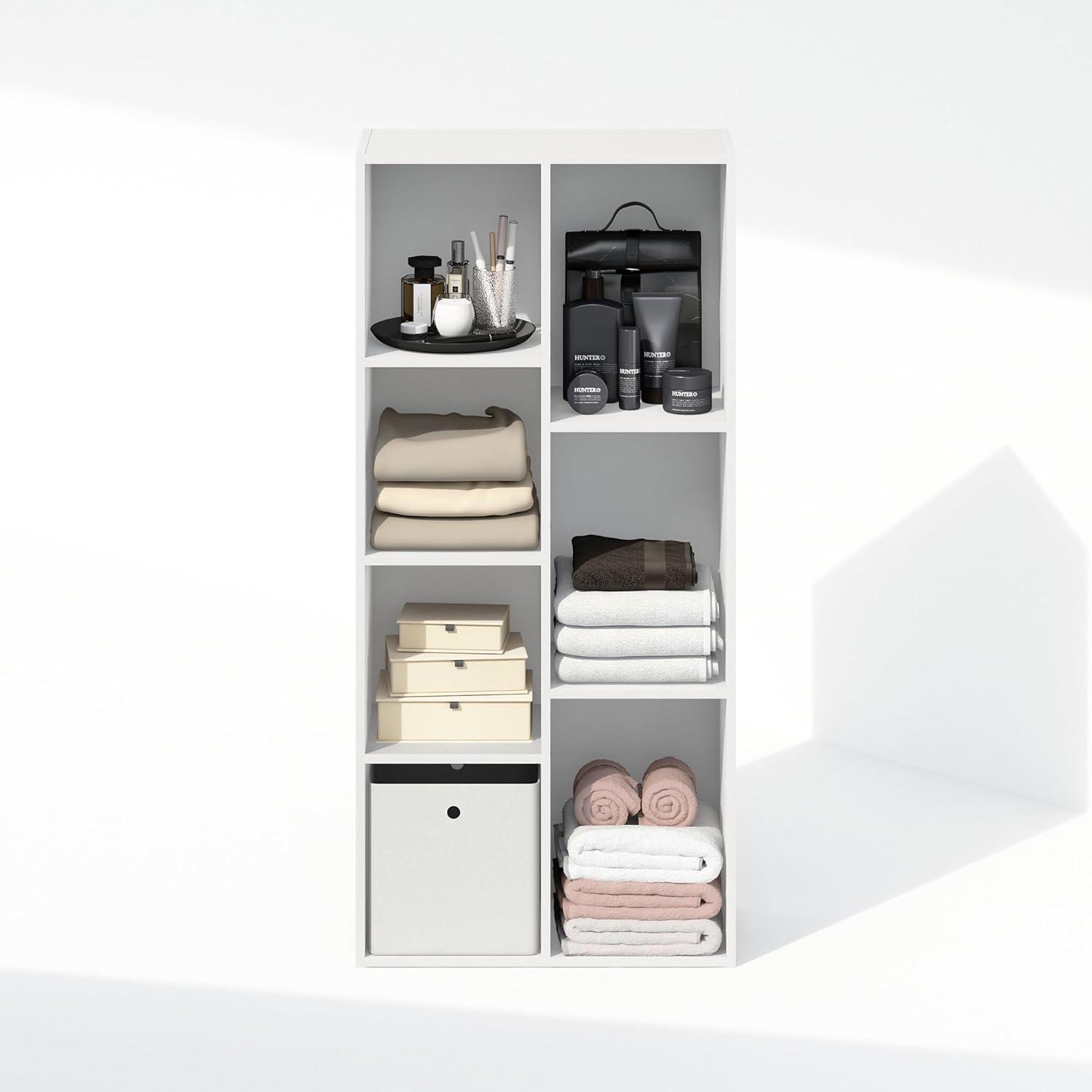 White Laminated 7-Cube Freestanding Storage Organizer